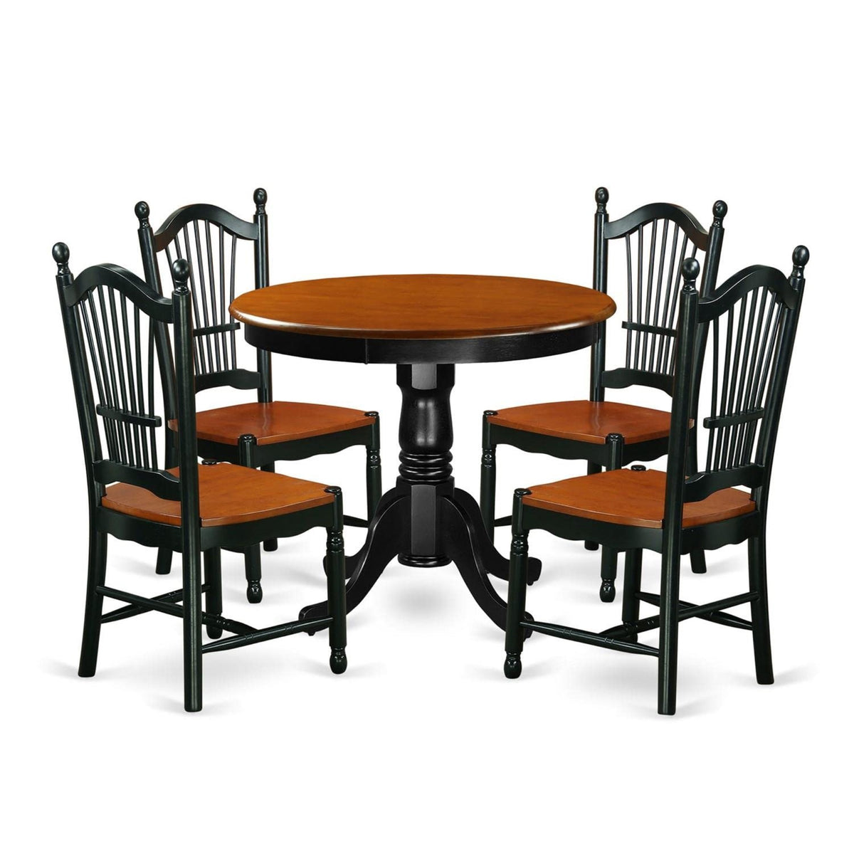 Casafoyer Ando5-Bch-W 5 Piece Dining Room Table Set Includes A Round Wooden Table With Pedestal And 4 Kitchen Dining Chairs, 36X36 Inch, Black & Cherry