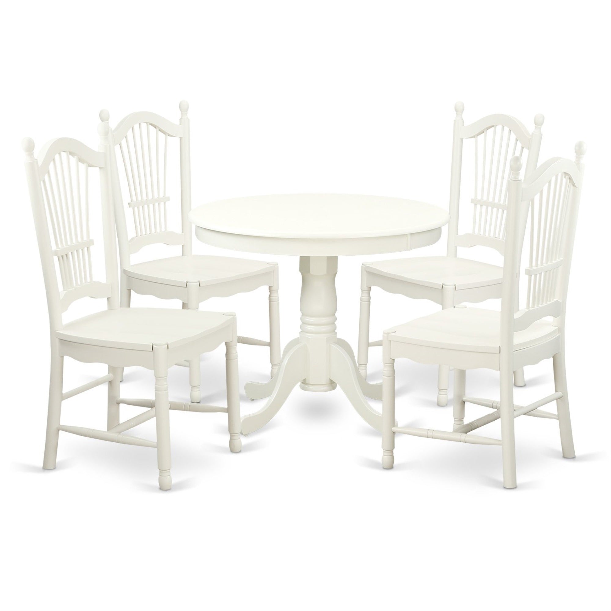 Ergode Wooden Chairs & Pedestal Dining Table, 5-Piece Set, Asian Wood, Sturdy & Elegant, Linen White Color, Compact & Easy Assembly, Classic & Comfortable Dining Experience