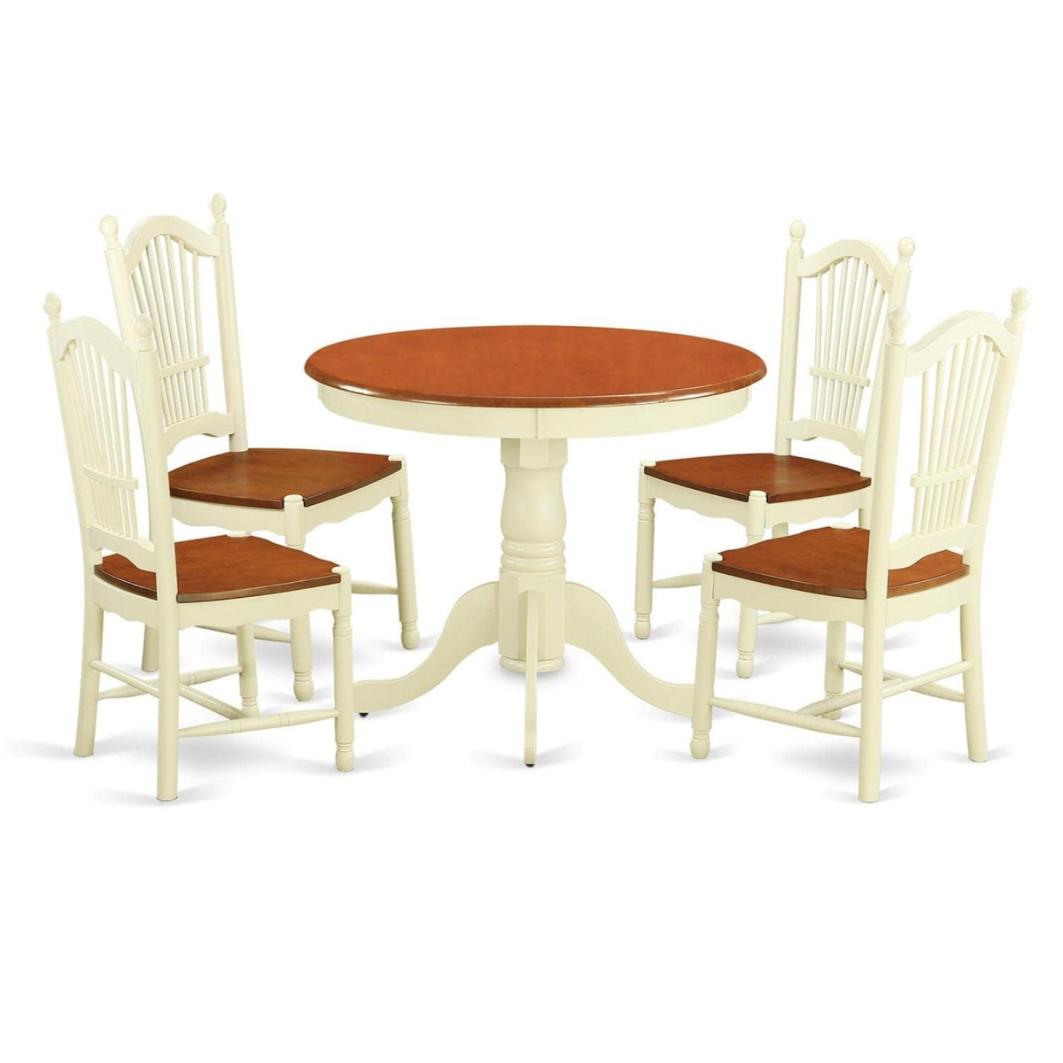 Casafoyer Ando5-Whi-W 5 Piece Dining Room Furniture Set Includes A Round Kitchen Table With Pedestal And 4 Dining Chairs, 36X36 Inch, Buttermilk & Cherry