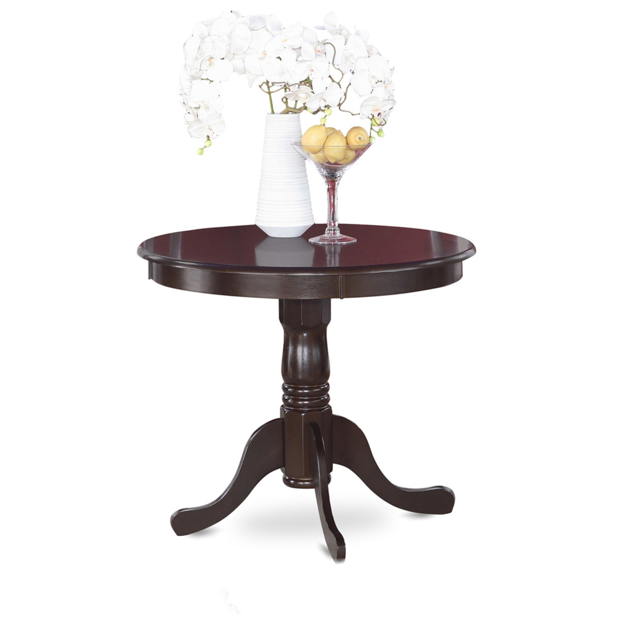 Contemporary 5-Piece Kitchen Dinette Set - Round 36' Table & 4 Parson Chairs - Cappuccino Finish Leg - Brown Linen Fabric'