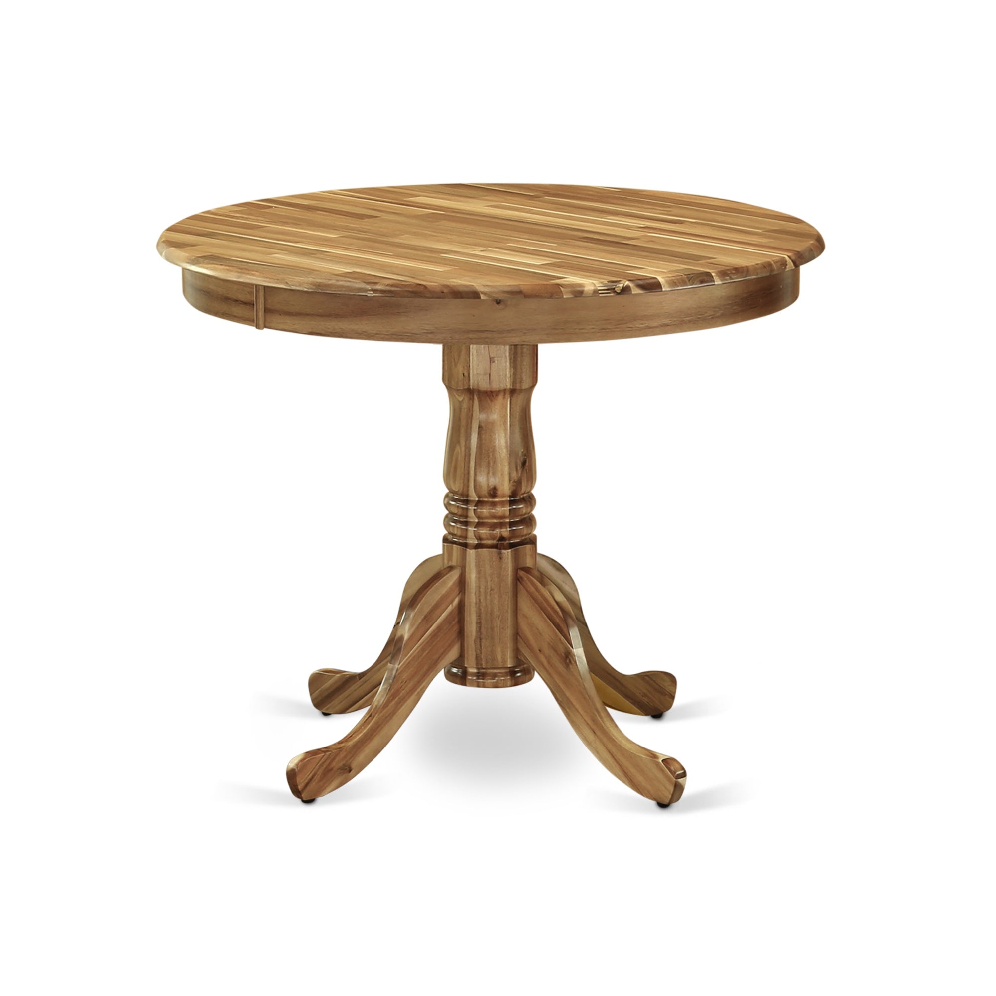 Ergode Anel5-Ana-05 5-Piece Kitchen Dinette Set - Round Table & 4 Parson Chairs - Grey Linen Fabric Seat - Rubber Wood Legs - Natural Finish