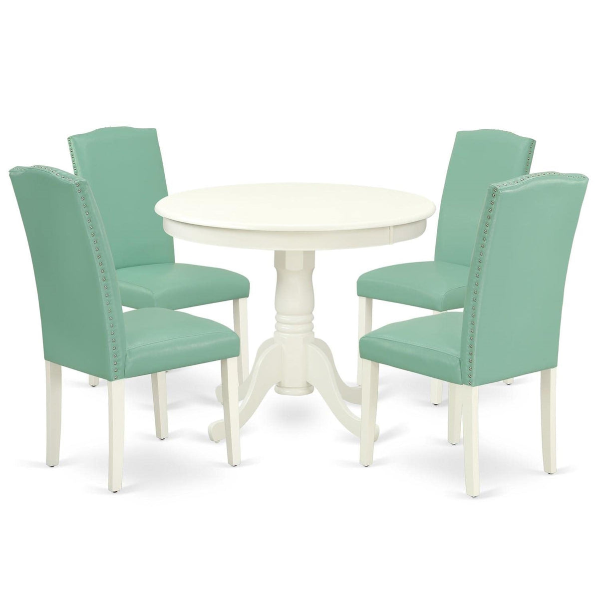 Casafoyer 5 Piece Dining Room Table Set Includes A Round Kitchen Table With Pedestal And 4 Pond Faux Leather Parsons Dining Chairs