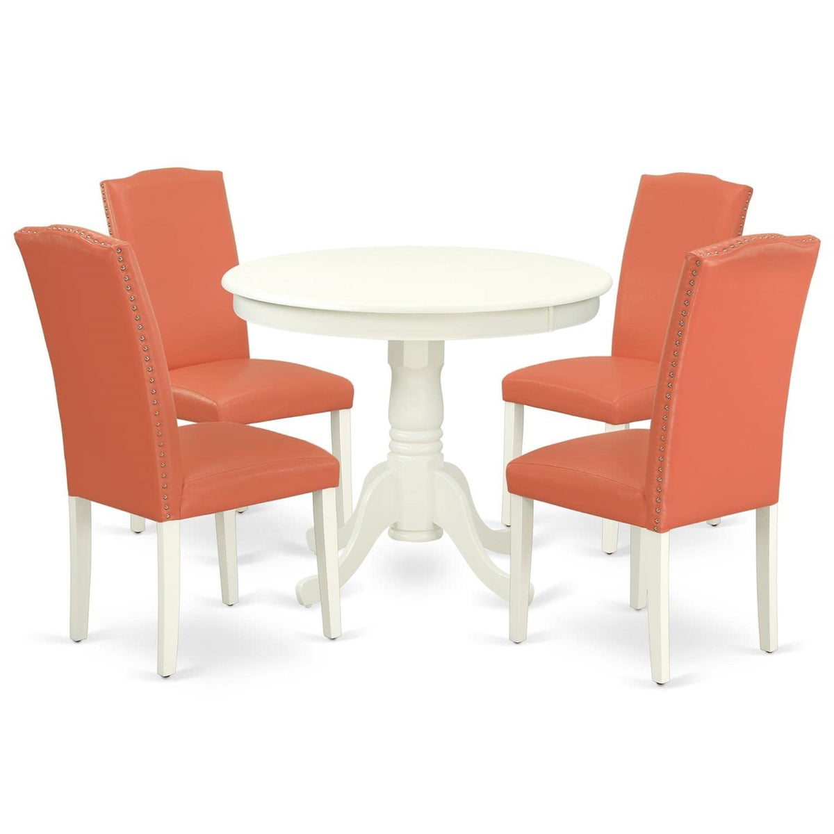 Casafoyer 5 Piece Modern Dining Table Set Includes A Round Kitchen Table With Pedestal And 4 Pink Flamingo Faux Leather Parson Dining Chairs