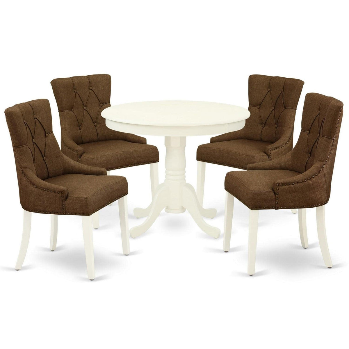 Casafoyer 5 Piece Dining Room Table Set Includes A Round Kitchen Table With Pedestal And 4 Brown Linen Linen Fabric Parson Dining Chairs