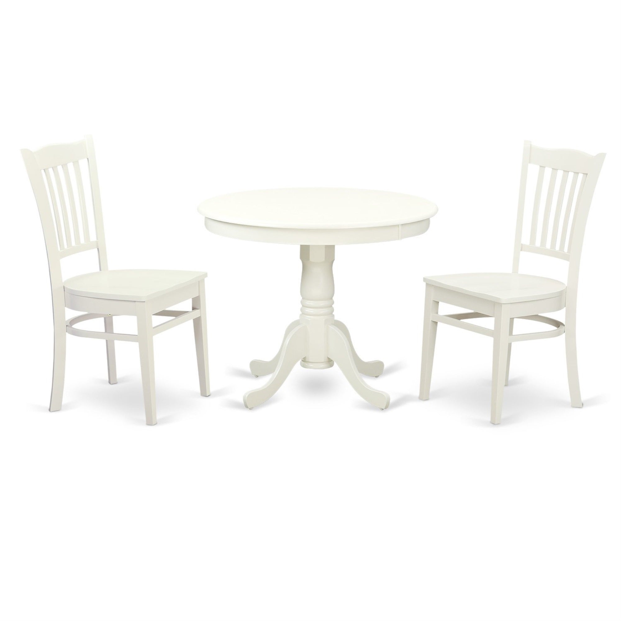 East West Furniture Angr3-Lwh-W 3 Piece Kitchen Set Contains A Round Dining Room Table With Pedestal And 2 Solid Wood Seat Chairs