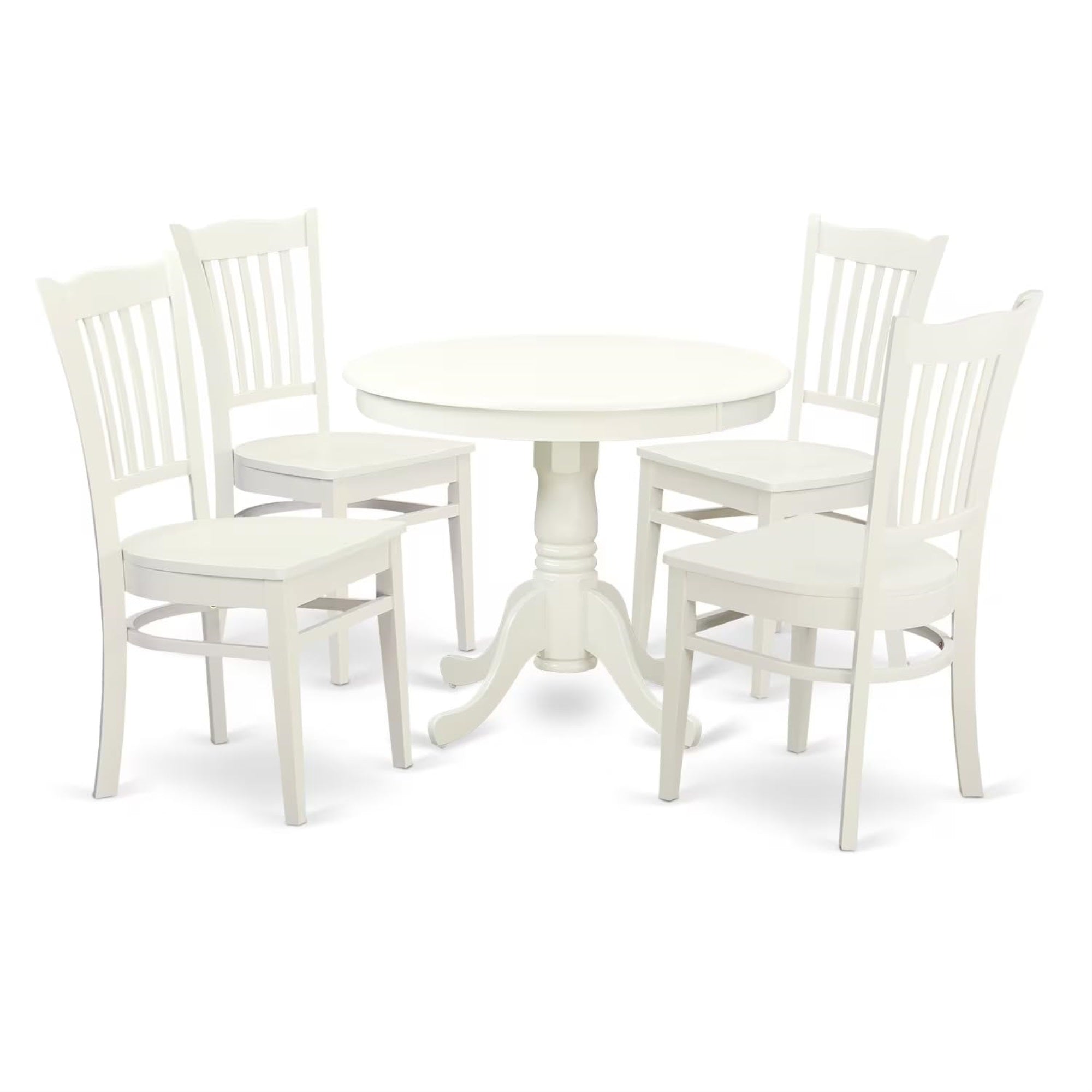 Casafoyer Angr5-Lwh-W 5 Piece Dining Table Set For 4 Includes A Round Kitchen Table With Pedestal And 4 Dining Room Chairs, 36X36 Inch, Linen White