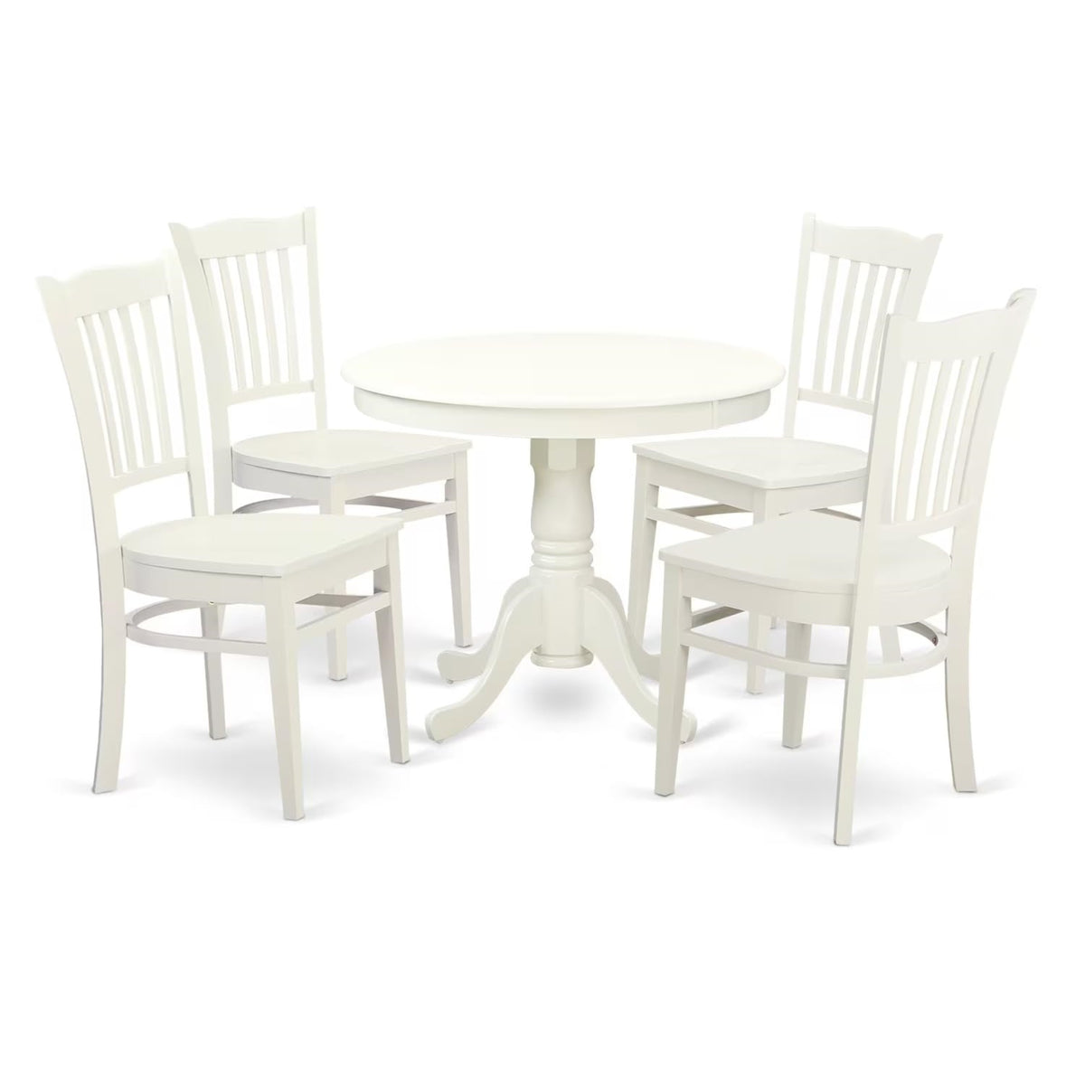 Casafoyer Angr5-Lwh-W 5 Piece Dining Table Set For 4 Includes A Round Kitchen Table With Pedestal And 4 Dining Room Chairs, 36X36 Inch, Linen White