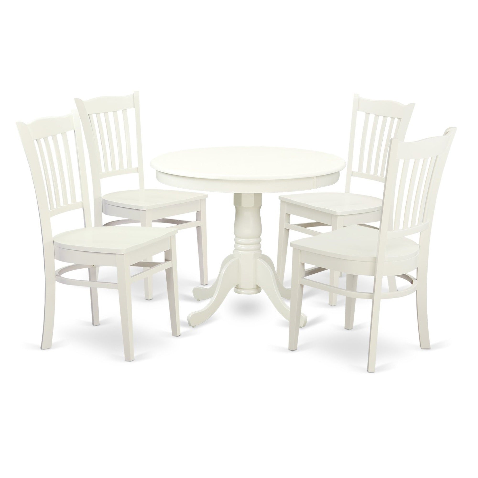 East West Furniture Angr5-Lwh-W 5 Piece Set For 4 Includes A Round Kitchen Table With Pedestal And 4 Dining Room Chairs