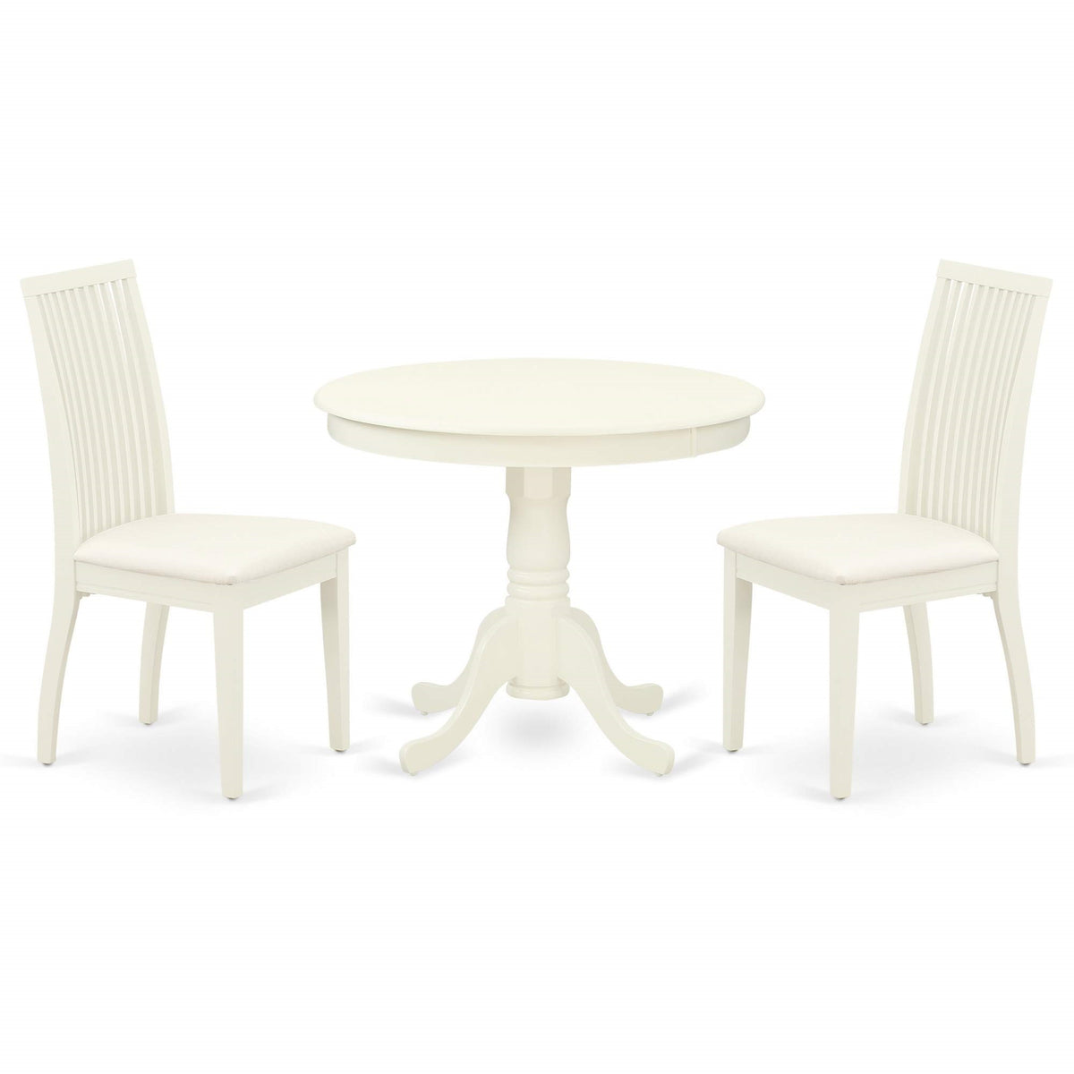 Casafoyer Anip3-Lwh-C 3 Piece Kitchen Table Set For Small Spaces Contains A Round Dining Table With Pedestal And 2 Linen Fabric Dining Room Chairs, 36X36 Inch, Linen White