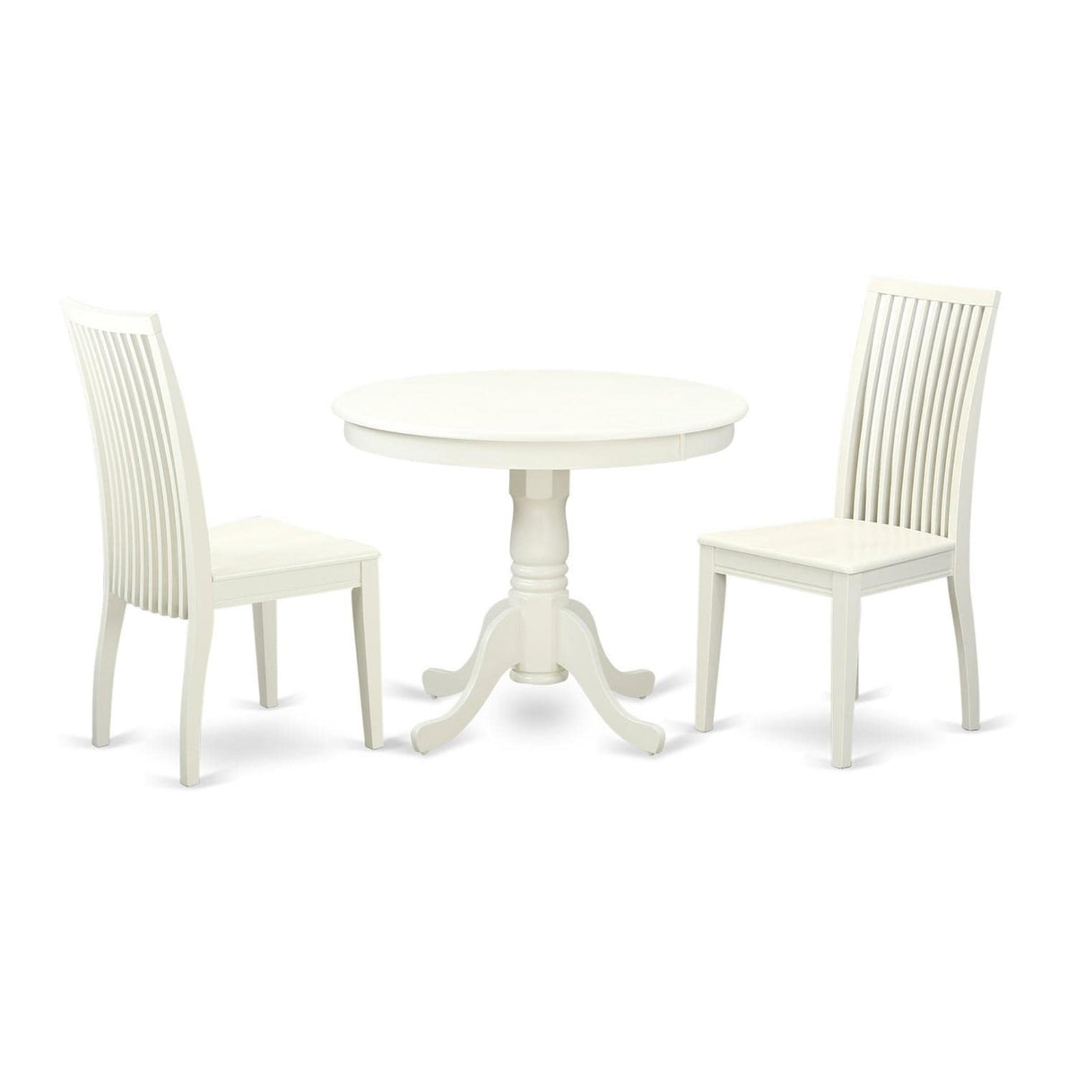 Casafoyer Anip3-Lwh-W 3 Piece Modern Dining Table Set Contains A Round Kitchen Table With Pedestal And 2 Dining Room Chairs, 36X36 Inch, Linen White