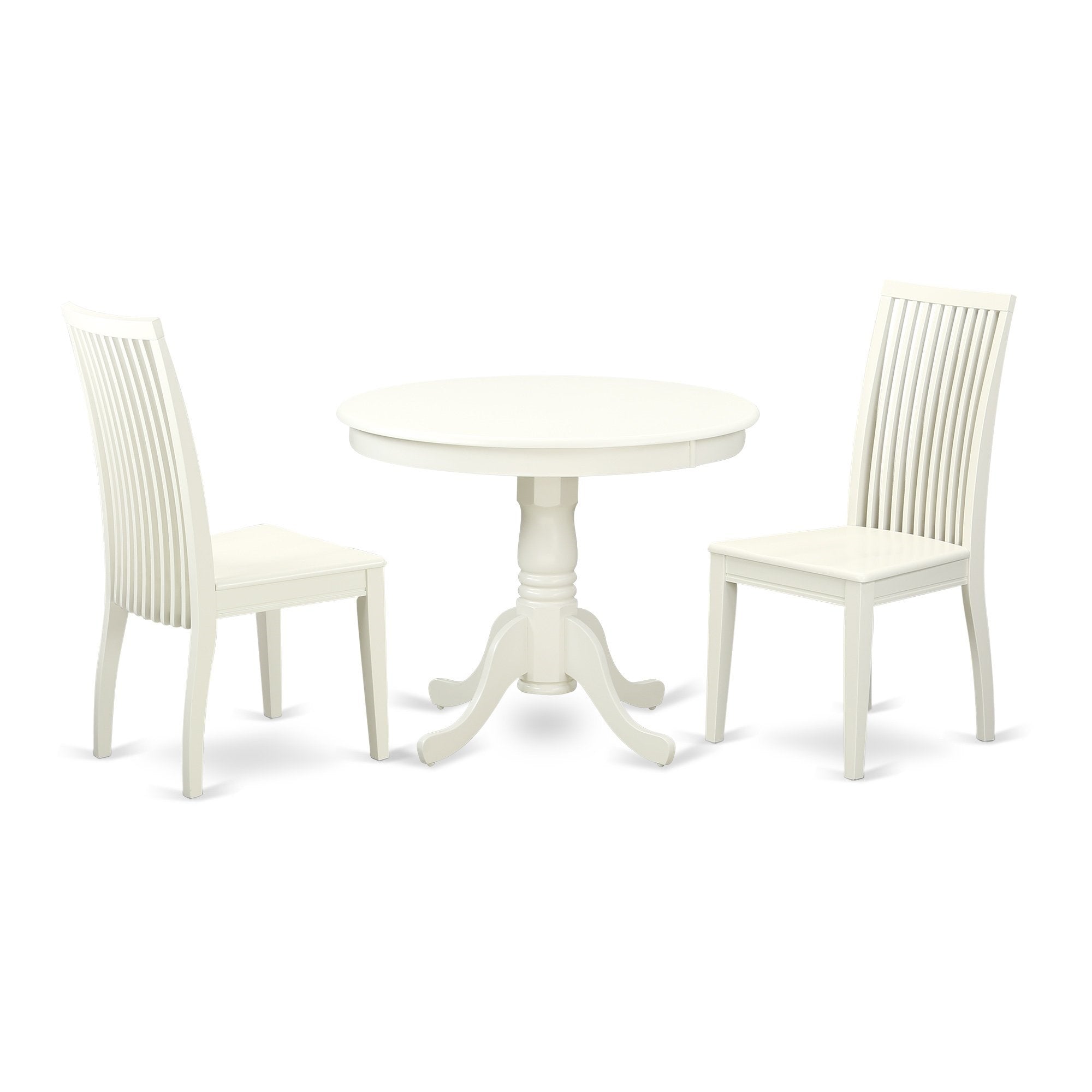 East West Furniture Anip3-Lwh-W Excellent 3 Piece Modern Set Contains A Round Kitchen Table With Pedestal And 2 Dining Room Chairs, 36X36 Inch