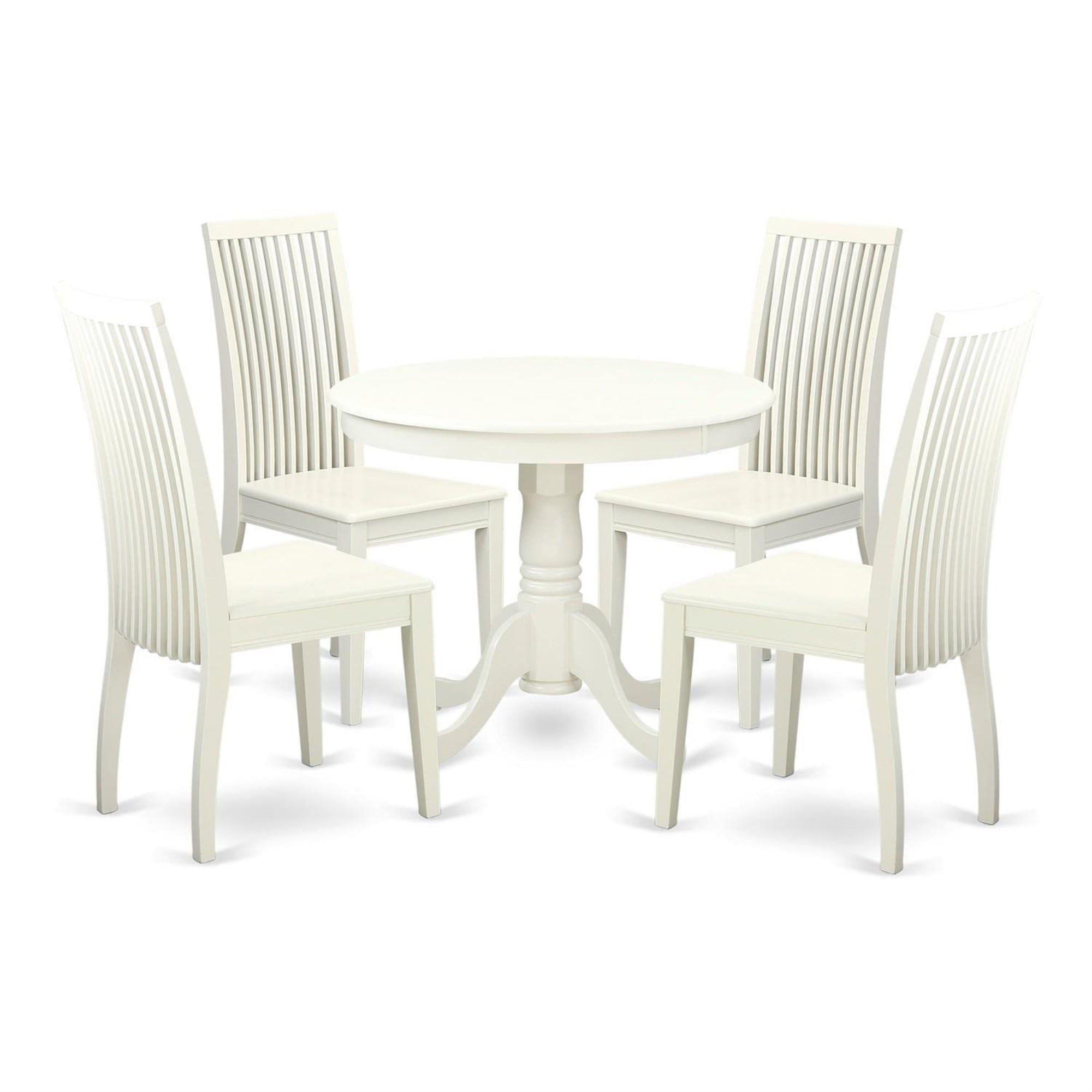Casafoyer Anip5-Lwh-W 5 Piece Modern Set Includes A Round Kitchen Table With Pedestal And 4 Dining Room Chairs, 36X36 Inch