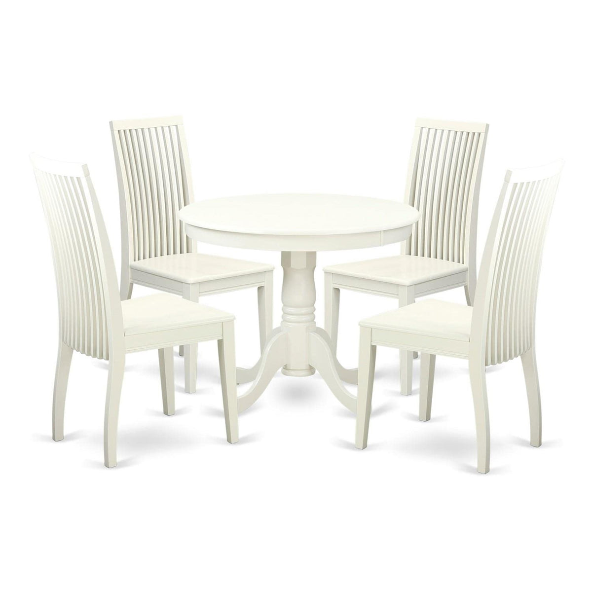 Casafoyer Anip5-Lwh-W 5 Piece Modern Set Includes A Round Kitchen Table With Pedestal And 4 Dining Room Chairs, 36X36 Inch