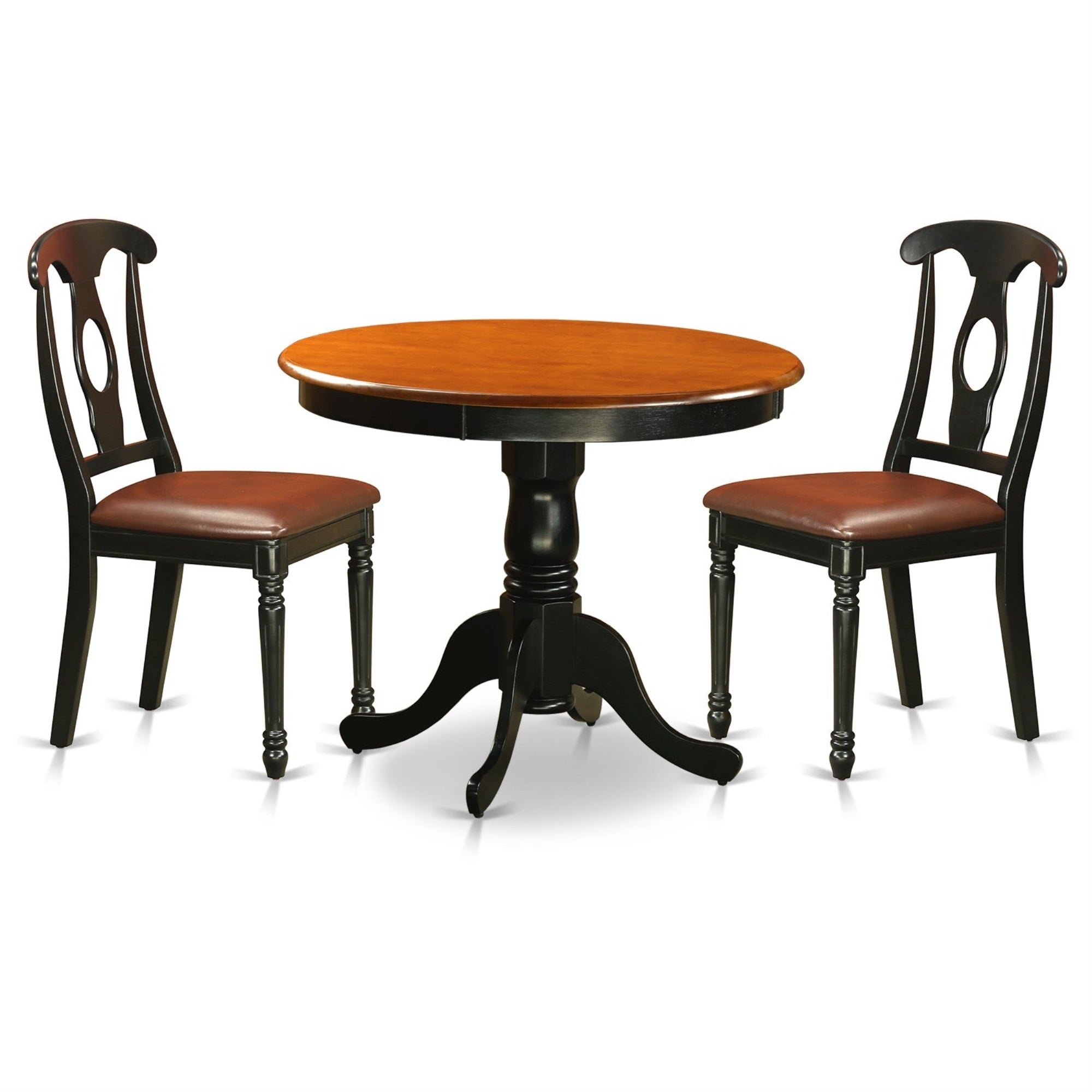 Casafoyer Anke3-Blk-Lc 3 Piece Dining Room Table Set Contains A Round Kitchen Table With Pedestal And 2 Faux Leather Upholstered Dining Chairs, 36X36 Inch, Black & Cherry