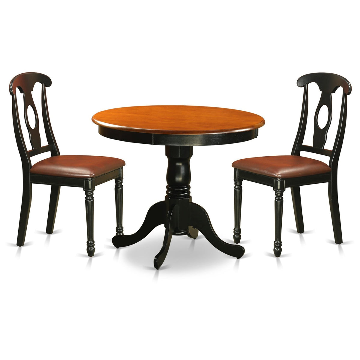 Casafoyer Anke3-Blk-Lc 3 Piece Dining Room Table Set Contains A Round Kitchen Table With Pedestal And 2 Faux Leather Upholstered Dining Chairs, 36X36 Inch, Black & Cherry