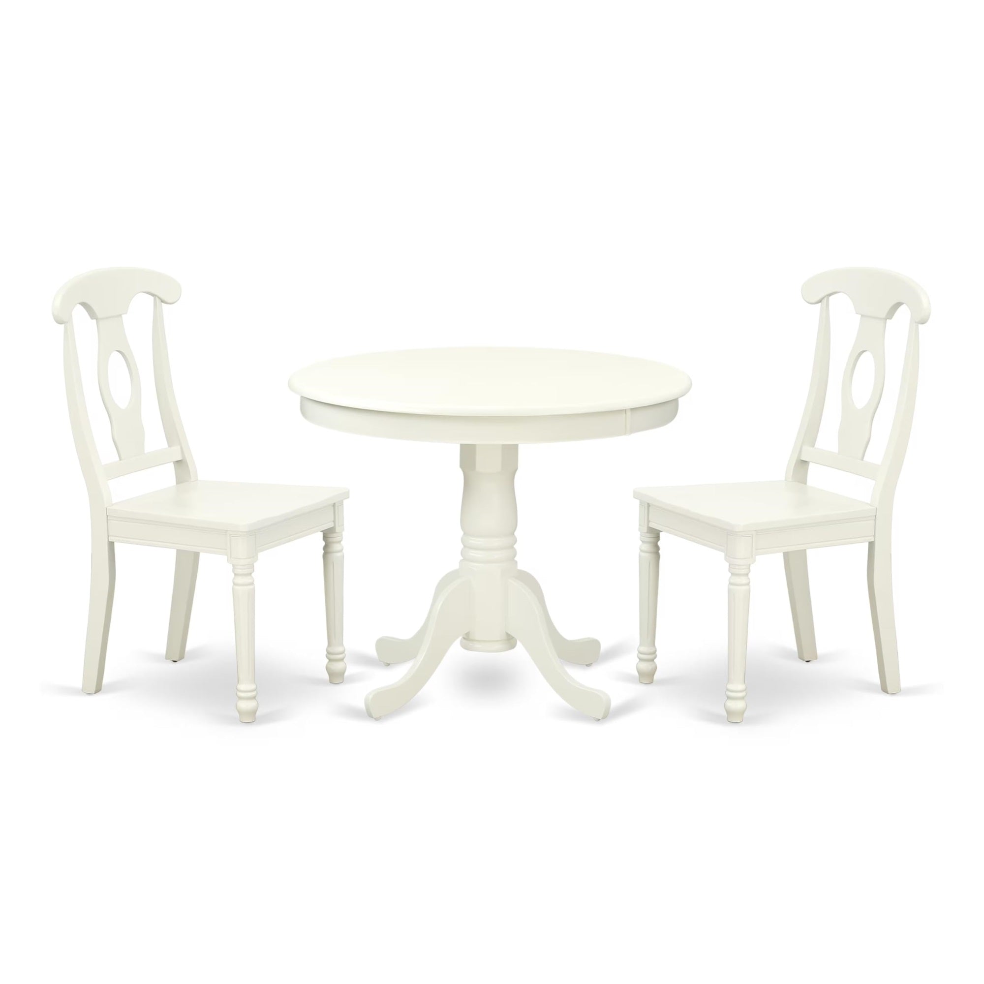 Casafoyer Anke3-Lwh-W 3 Piece Dining Room Table Set Contains A Round Kitchen Table With Pedestal And 2 Dining Chairs, 36X36 Inch, Linen White
