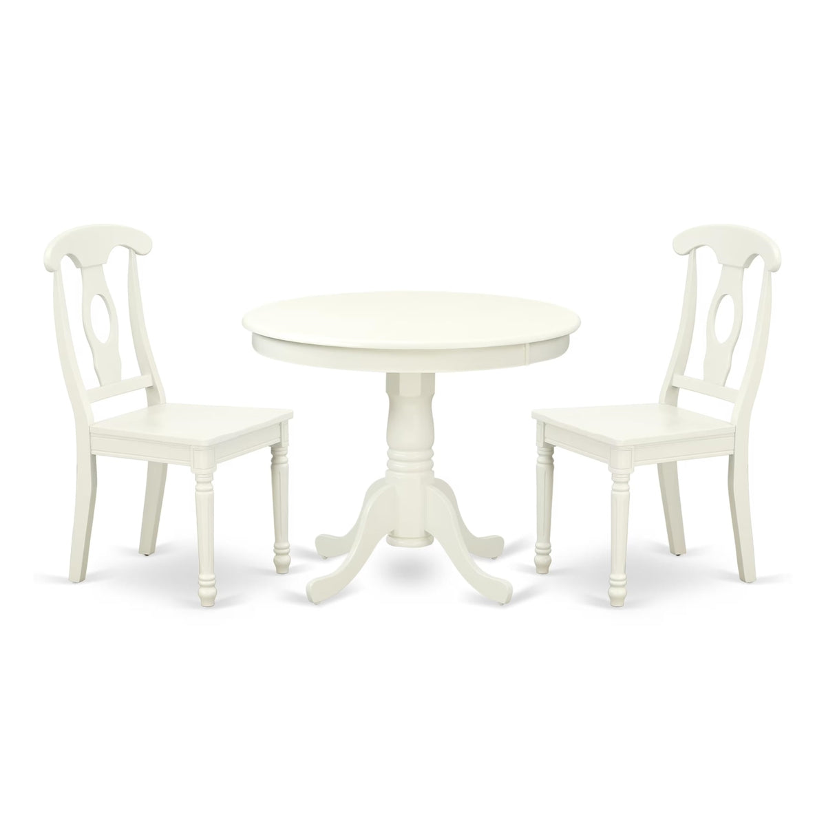 Casafoyer Anke3-Lwh-W 3 Piece Dining Room Table Set Contains A Round Kitchen Table With Pedestal And 2 Dining Chairs, 36X36 Inch, Linen White