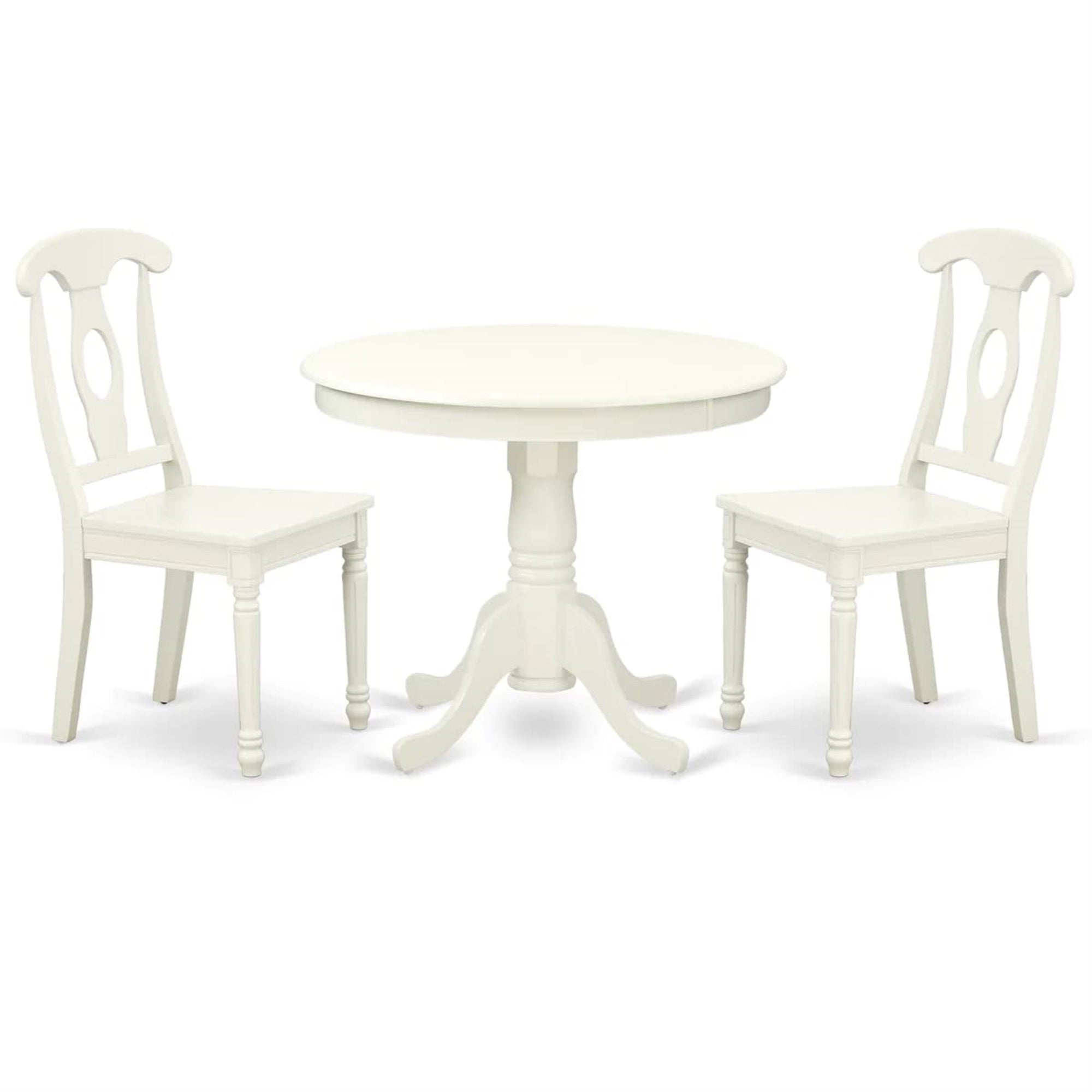East West Furniture Anke3-Lwh-W 3 Piece Room Set Contains A Round Kitchen Table With Pedestal And 2 Dining Chairs, 36X36 Inch, Linen White