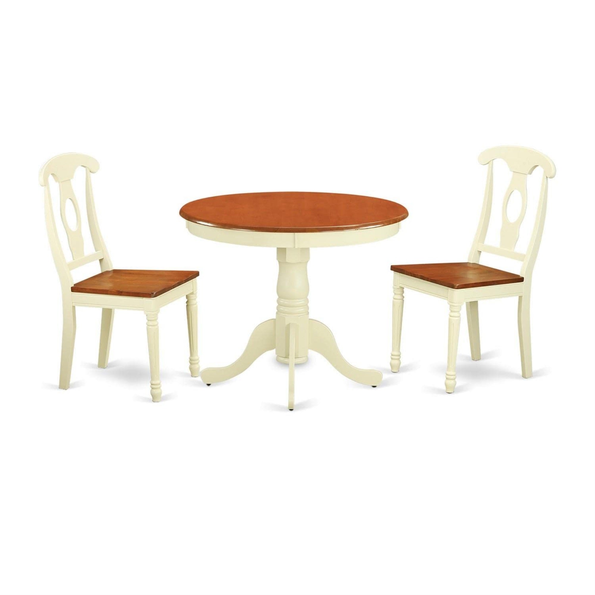 Casafoyer Anke3-Whi-W 3 Piece Dining Room Table Set Contains A Round Kitchen Table With Pedestal And 2 Dining Chairs, 36X36 Inch, Buttermilk & Cherry