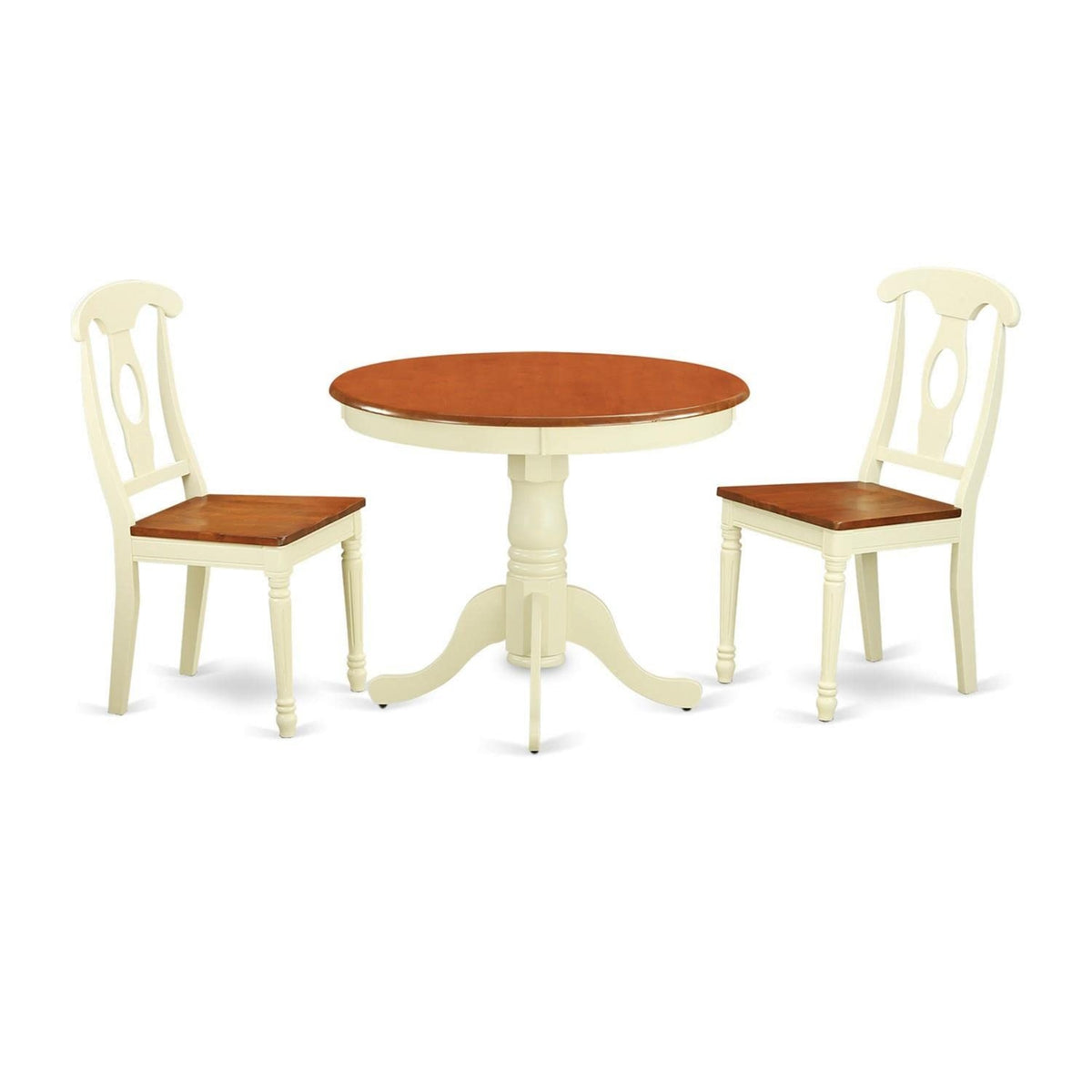 Casafoyer Anke3-Whi-W 3 Piece Dining Room Table Set Contains A Round Kitchen Table With Pedestal And 2 Dining Chairs, 36X36 Inch, Buttermilk & Cherry
