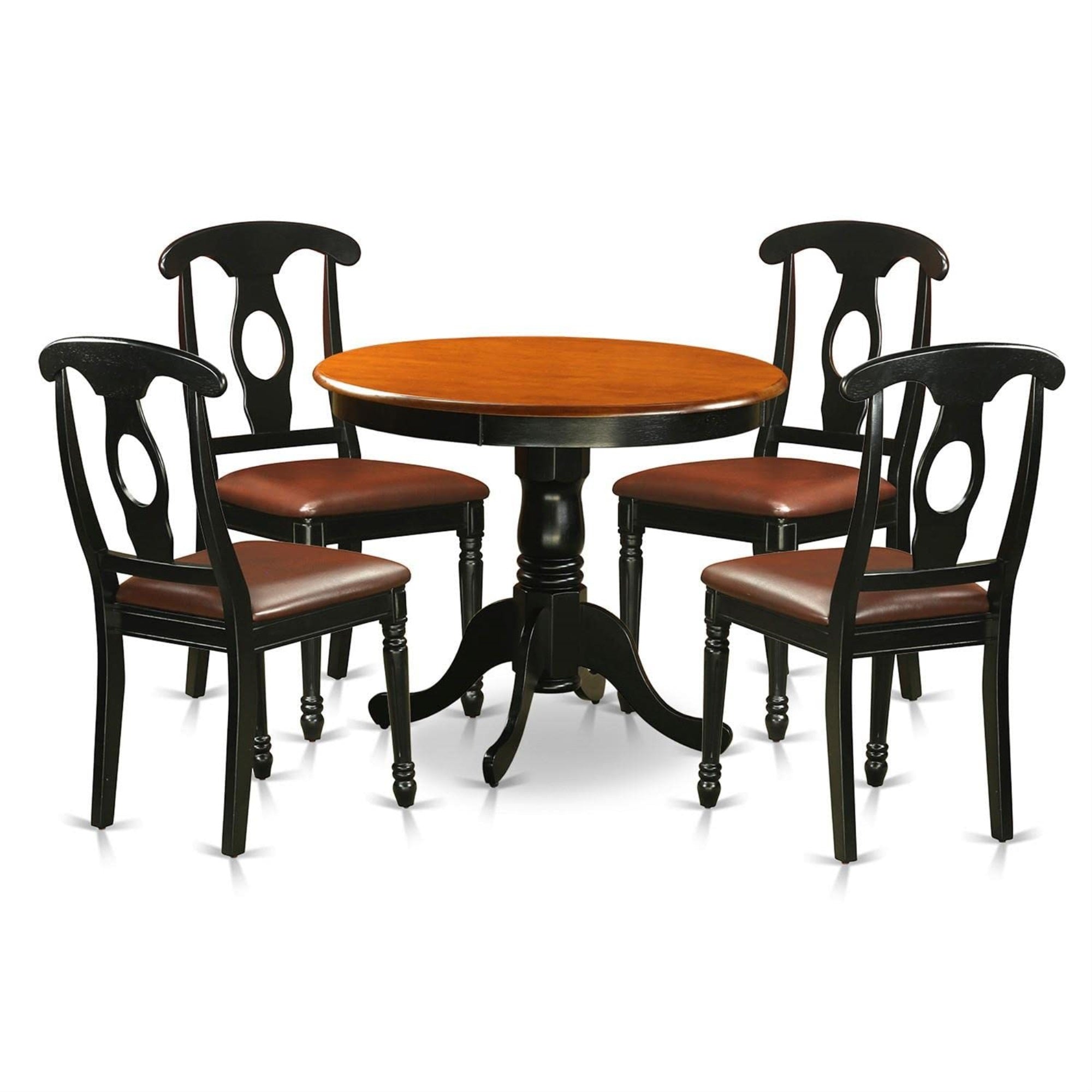 Casafoyer Anke5-Blk-Lc 5 Piece Kitchen Table & Chairs Set Includes A Round Dining Room Table With Pedestal And 4 Faux Leather Dining Room Chairs, 36X36 Inch, Black & Cherry