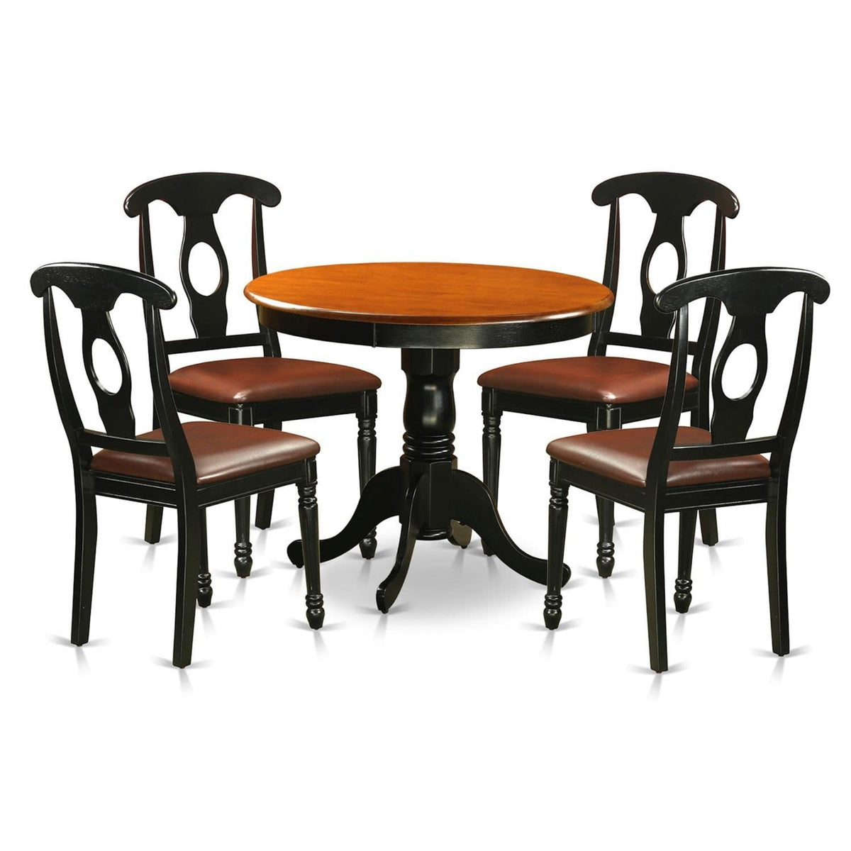 Casafoyer Anke5-Blk-Lc 5 Piece Kitchen Table & Chairs Set Includes A Round Dining Room Table With Pedestal And 4 Faux Leather Dining Room Chairs, 36X36 Inch, Black & Cherry