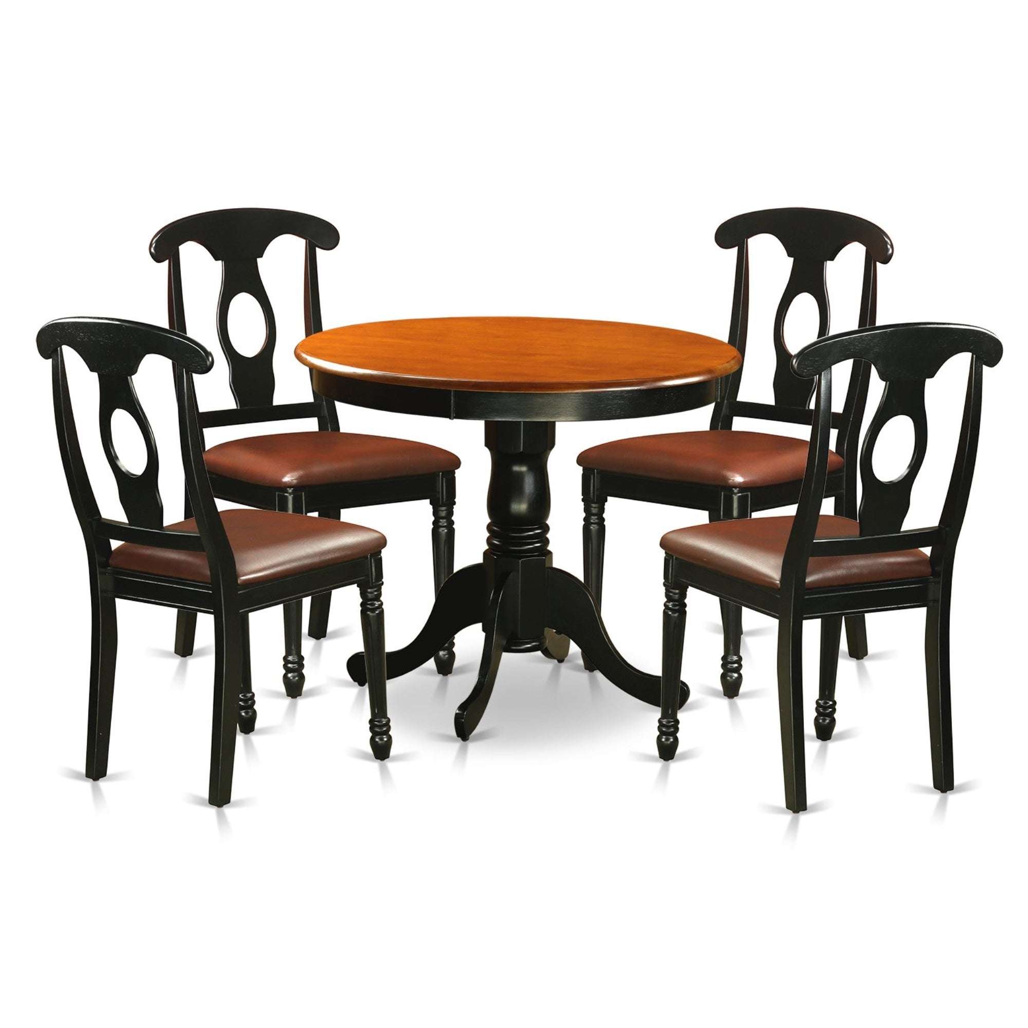 Ergode Anke5-Blk-Lc, 5-Piece Dining Table Set, Asian Wood, Faux Leather Chairs, Classic Cherry & Black, Easy Assembly & Relocation