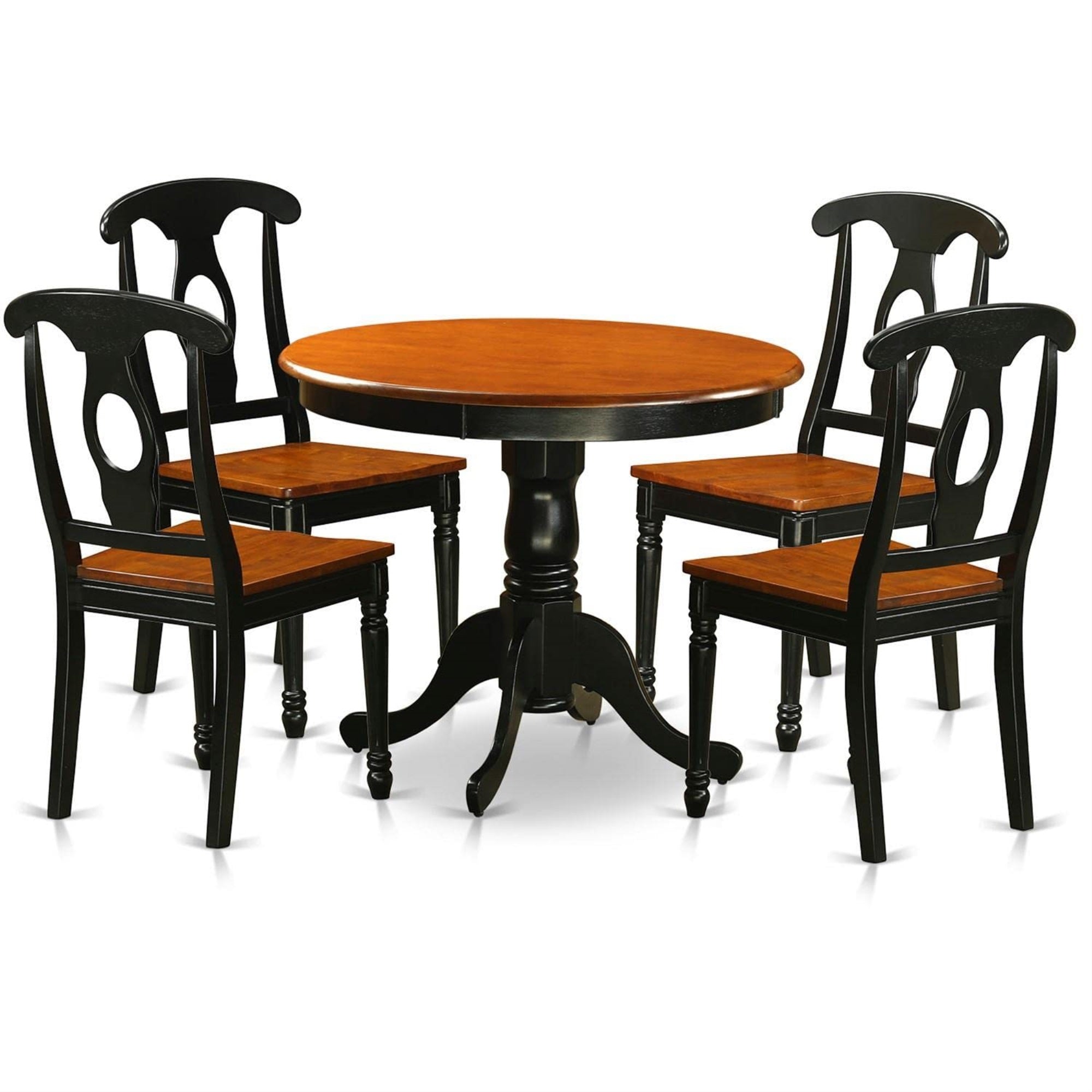Casafoyer Anke5-Blk-W 5 Piece Dining Table Set For 4 Includes A Round Kitchen Table With Pedestal And 4 Kitchen Dining Chairs, 36X36 Inch, Black & Cherry