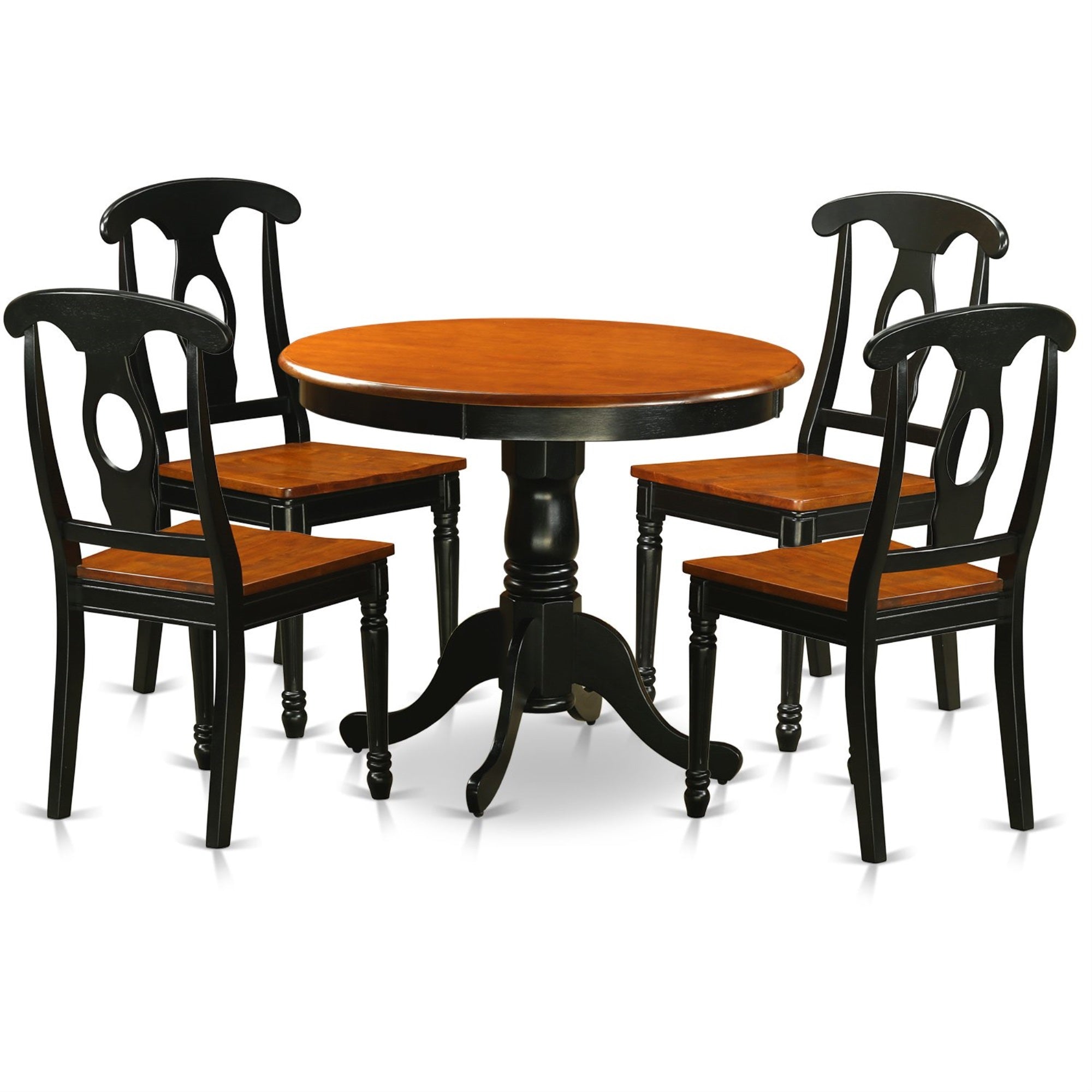 Ergode Anke5-Blk-W 5 Piece Set, Round Table With Pedestal, 4 Kitchen Dining Chairs, Asian Wood, Black & Cherry, 36X36 Inch