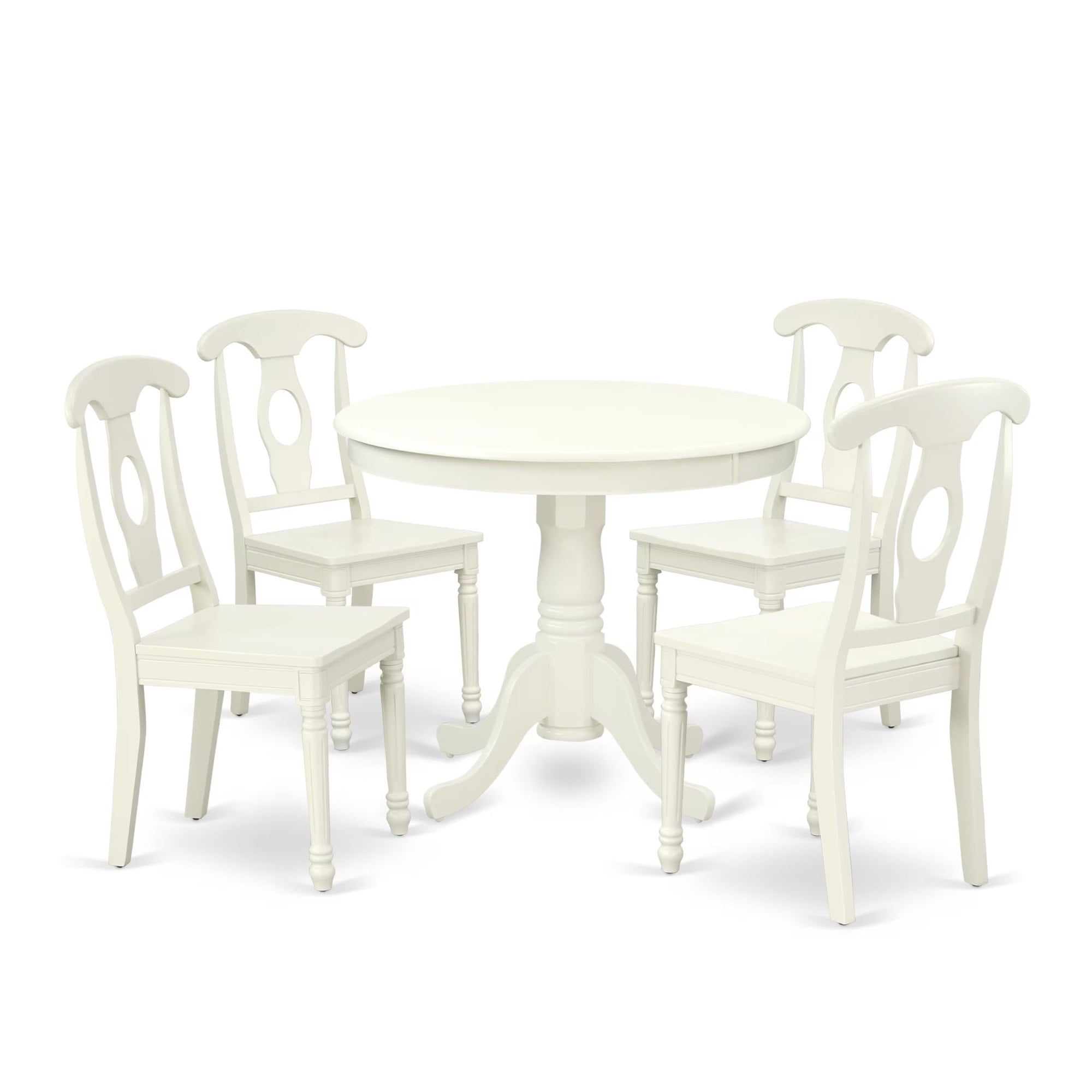 Casafoyer Anke5-Lwh-W 5 Piece Dinette Set For 4 Includes A Round Kitchen Table With Pedestal And 4 Dining Chairs, 36X36 Inch, Linen White