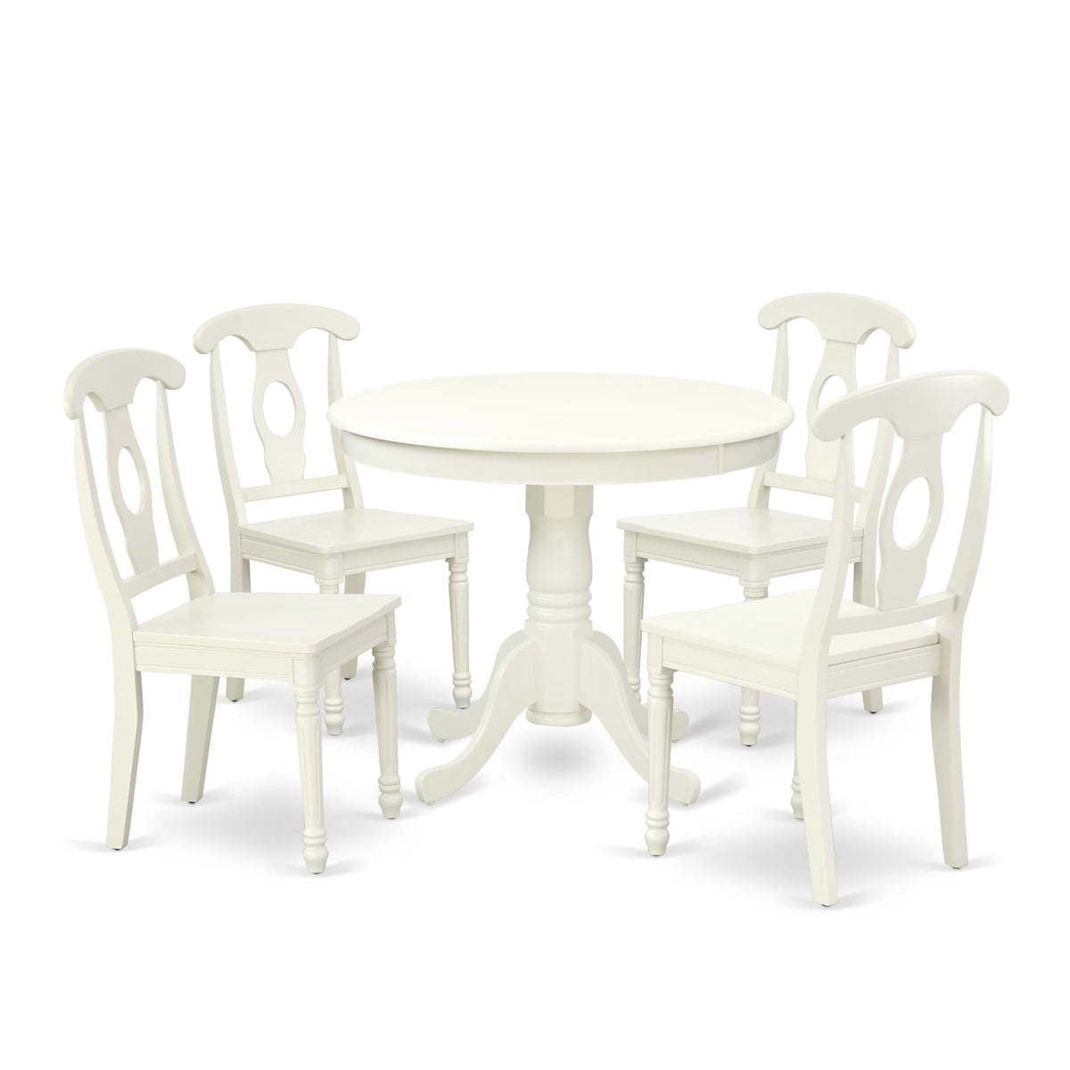 Casafoyer Anke5-Lwh-W 5 Piece Dinette Set For 4 Includes A Round Kitchen Table With Pedestal And 4 Dining Chairs, 36X36 Inch, Linen White