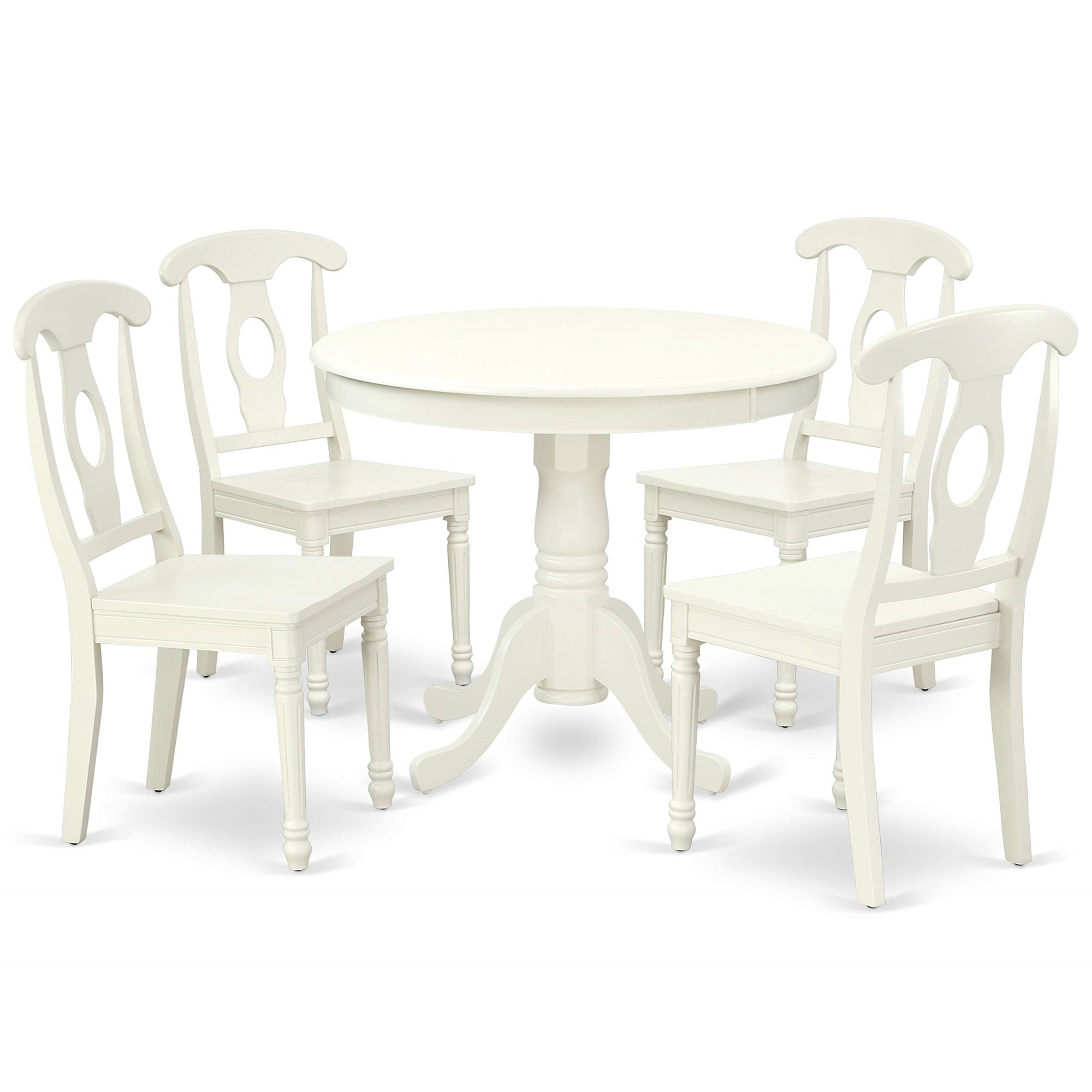 Ergode Anke5-Lwh-W 5-Piece Dining Table Set, Asian Wood, Linen Fabric Upholstery, Transitional Style, 36X36 Inch, Linen White