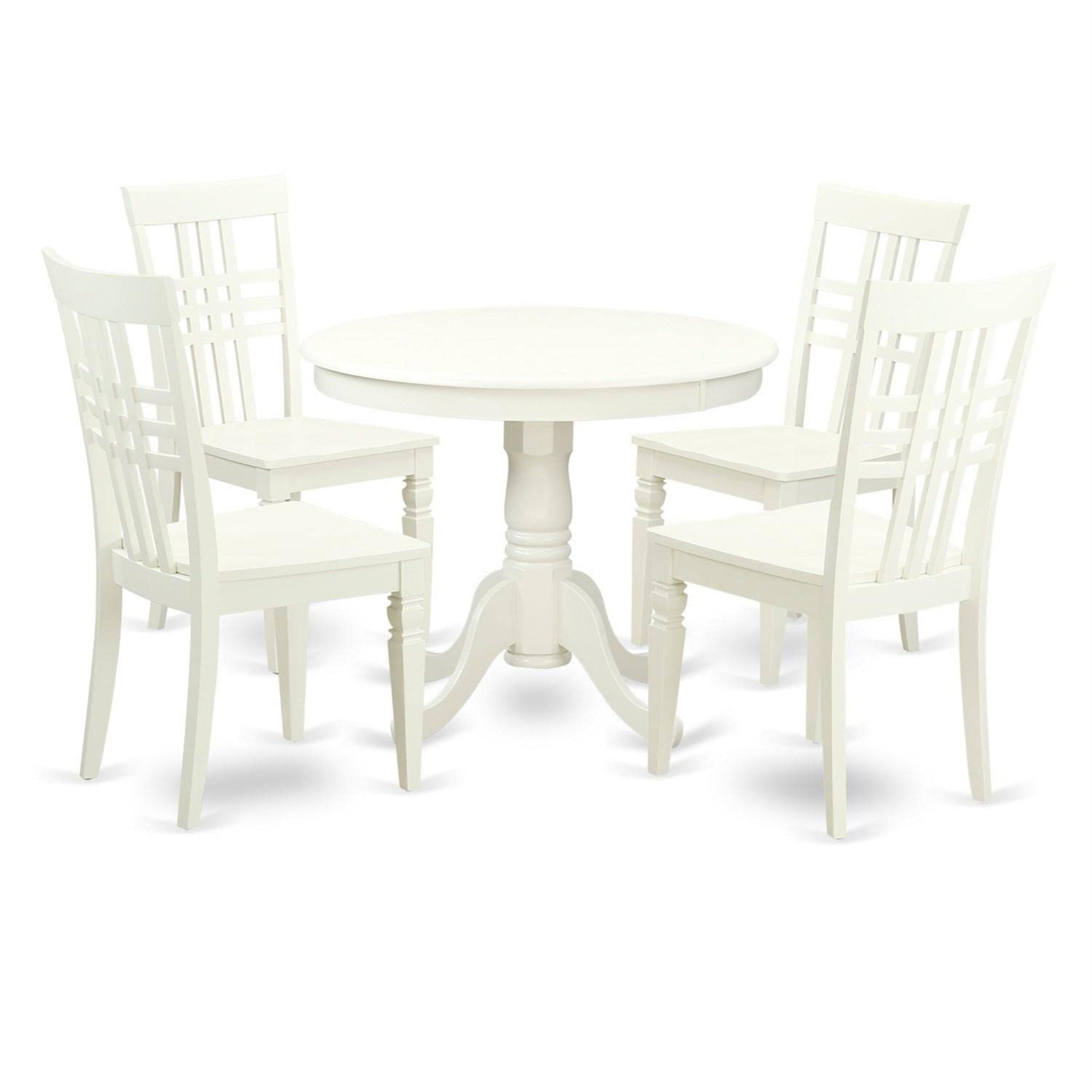Casafoyer Anlg5-Lwh-W 5 Piece Dining Table Set For 4 Includes A Round Kitchen Table With Pedestal And 4 Kitchen Dining Chairs, 36X36 Inch, Linen White