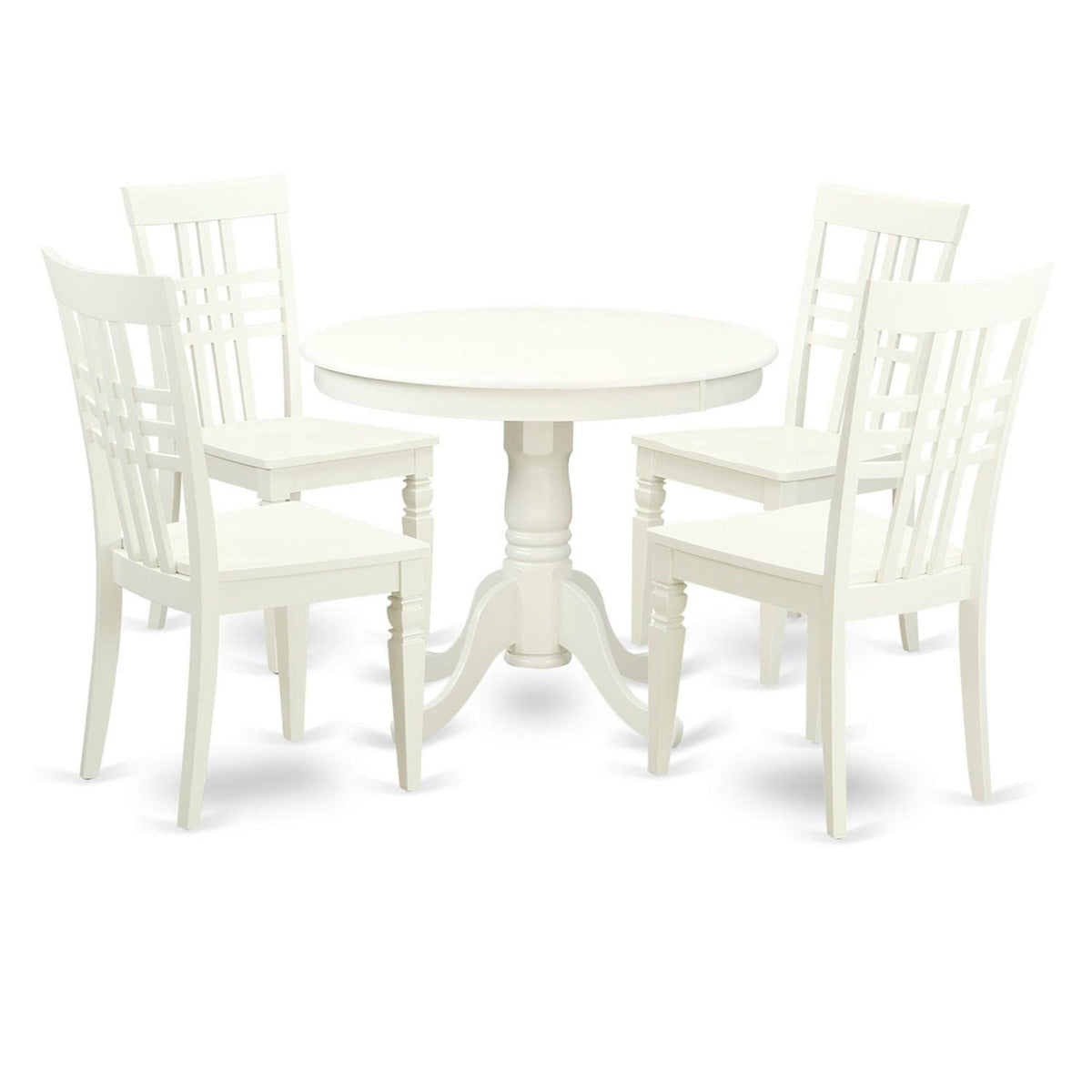 Casafoyer Anlg5-Lwh-W 5 Piece Dining Table Set For 4 Includes A Round Kitchen Table With Pedestal And 4 Kitchen Dining Chairs, 36X36 Inch, Linen White