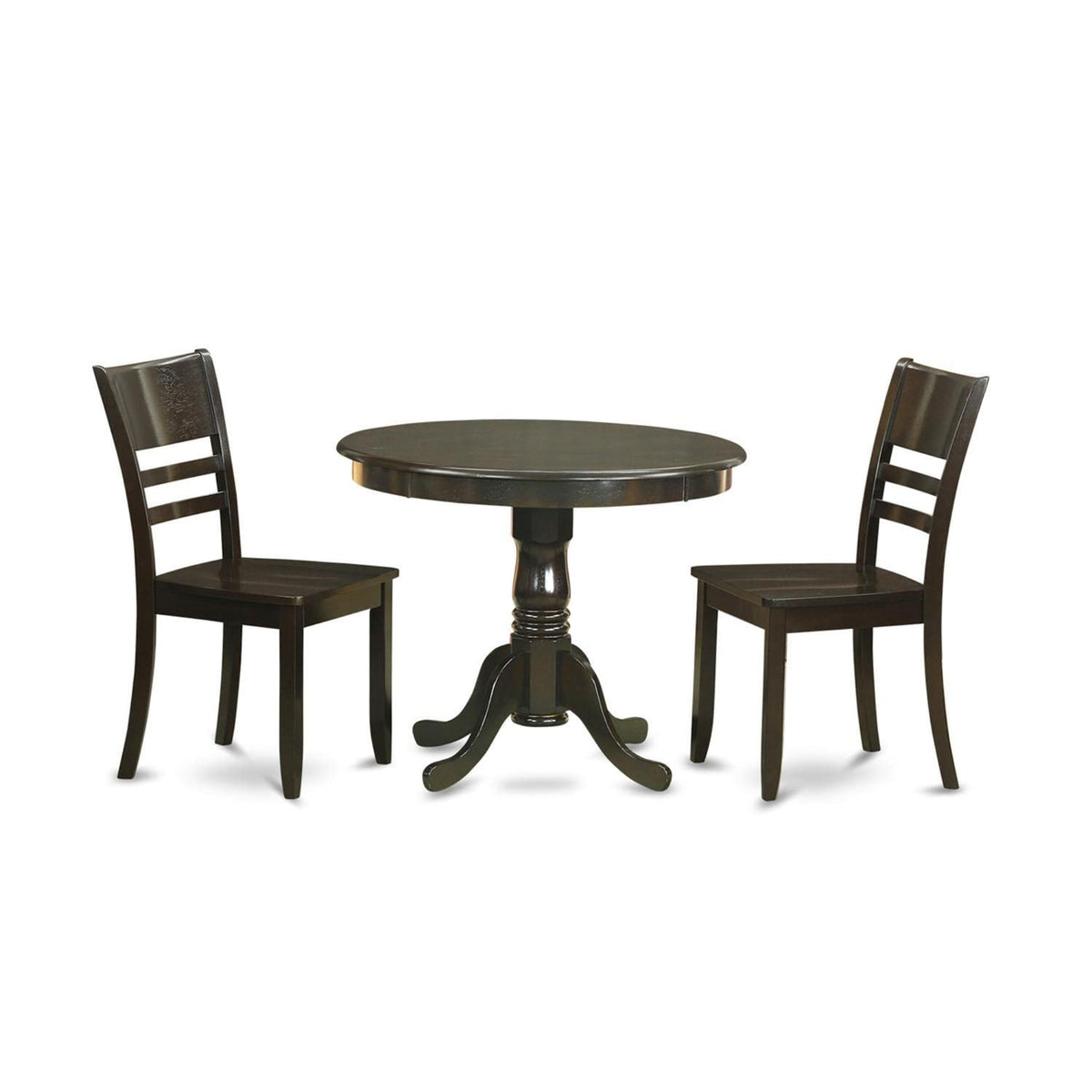 Casafoyer Anly3-Cap-W 3 Piece Kitchen Table & Chairs Set Contains A Round Dining Room Table With Pedestal And 2 Dining Room Chairs, 36X36 Inch, Cappuccino