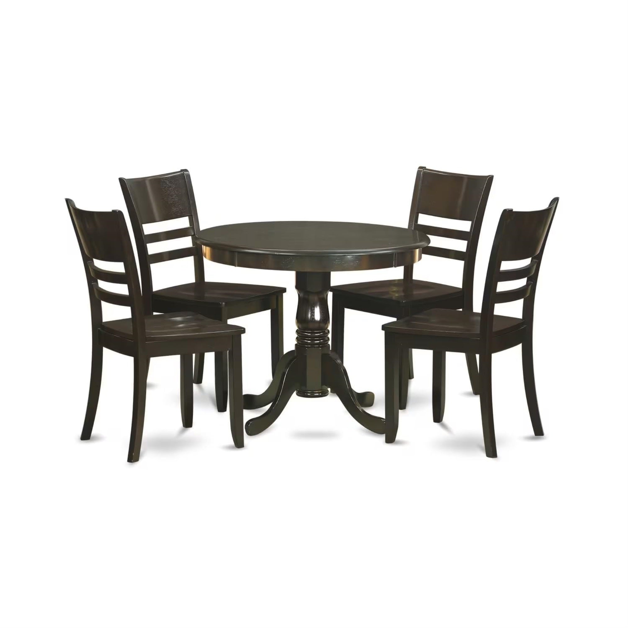Casafoyer Anly5-Cap-W 5 Piece Dining Room Furniture Set Includes A Round Dining Table With Pedestal And 4 Wood Seat Chairs, 36X36 Inch, Cappuccino