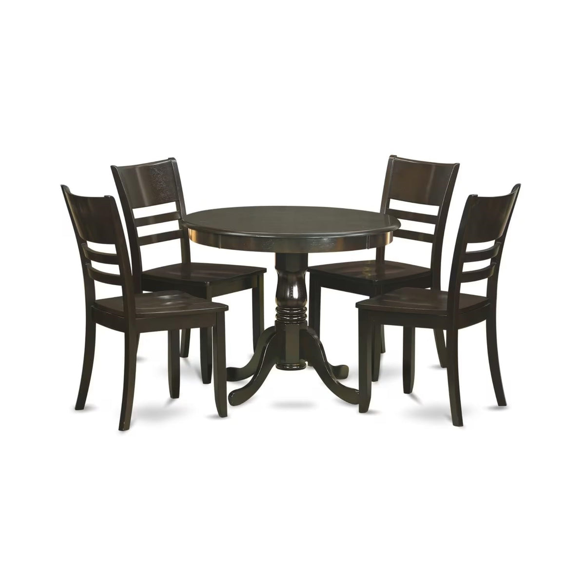 Casafoyer Anly5-Cap-W 5 Piece Dining Room Furniture Set Includes A Round Dining Table With Pedestal And 4 Wood Seat Chairs, 36X36 Inch, Cappuccino