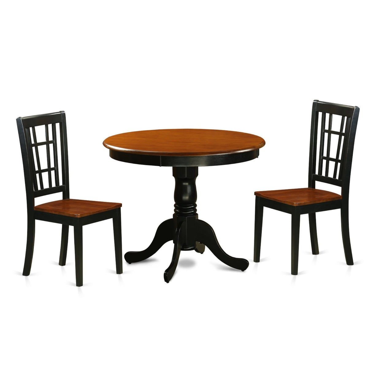 Casafoyer Anni3-Blk-W 3 Piece Modern Dining Table Set Contains A Round Kitchen Table With Pedestal And 2 Dining Room Chairs, 36X36 Inch, Black & Cherry