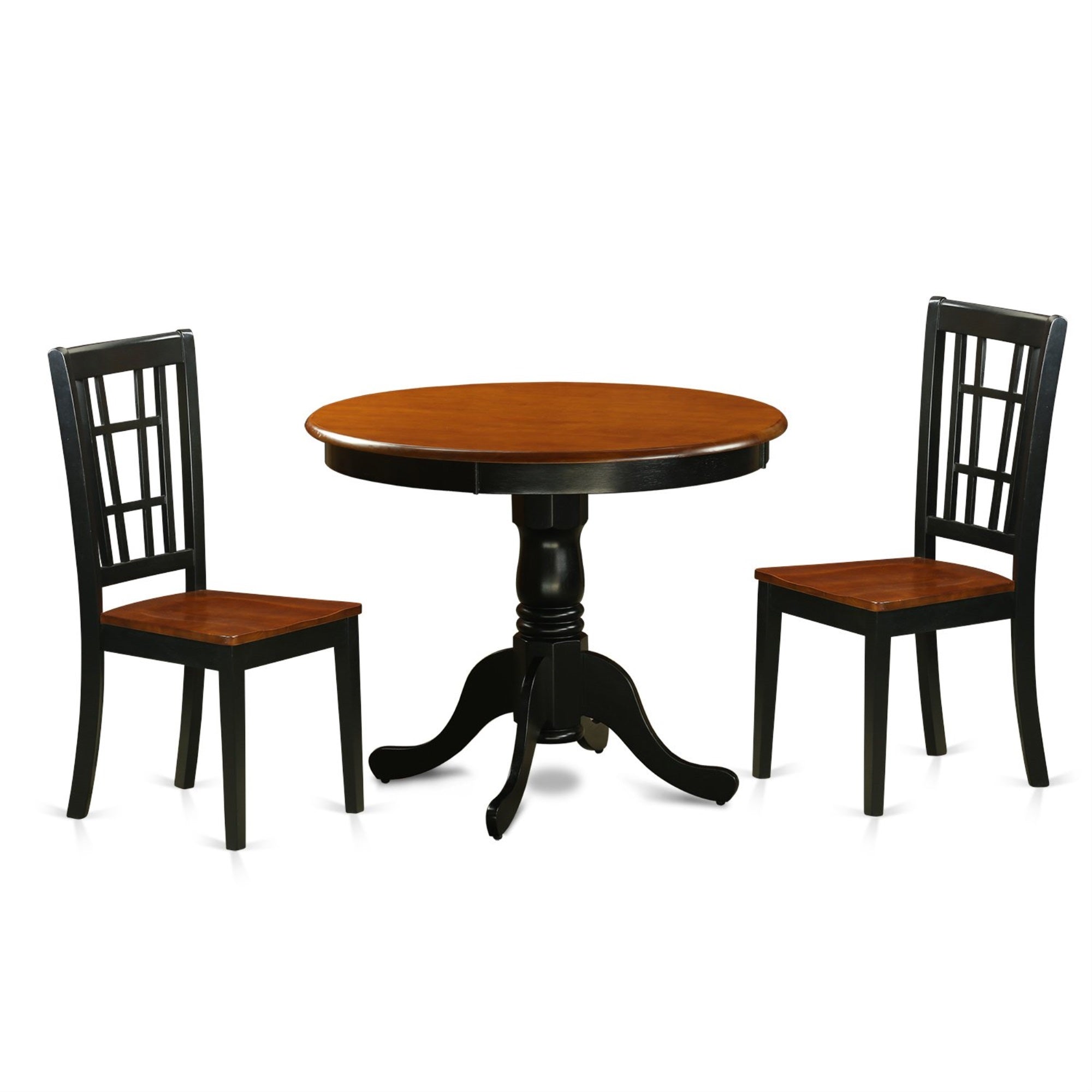 East West Furniture Anni3-Blk-W 3 Piece Modern Set Contains A Round Kitchen Table With Pedestal And 2 Dining Room Chairs, 36X36 Inch, Black & Cherry