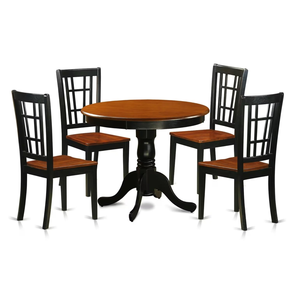 Casafoyer Anni5-Blk-W 5 Piece Dining Table Set For 4 Includes A Round Kitchen Table With Pedestal And 4 Kitchen Dining Chairs, 36X36 Inch, Black & Cherry