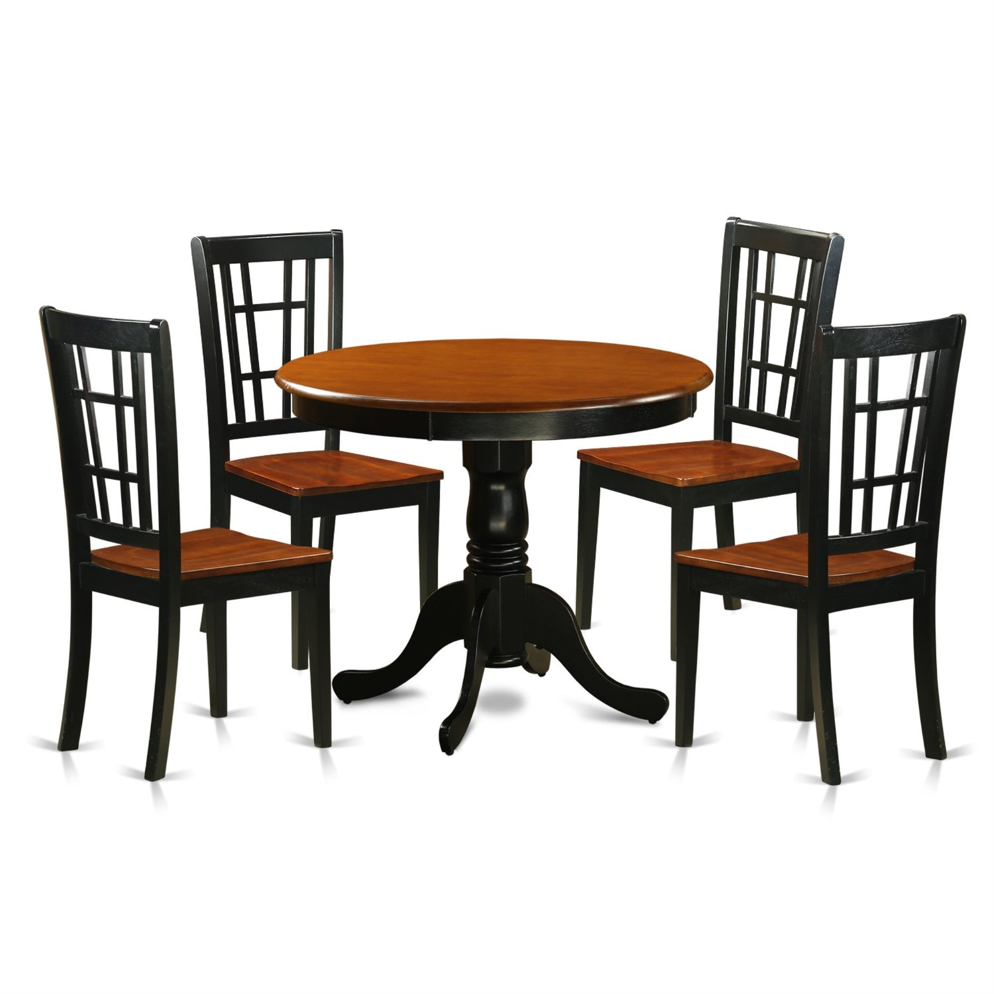 Ergode Wooden Chairs, Mid-Century Dining Table Set, 5-Piece Traditional Dinette, Sturdy Asian Wood Construction, Elegant Design, Easy To Assemble & Transport, Black & Cherry Finish, Comfortable Seat, Dimensions: Table 36X36, Chairs 20X17X39