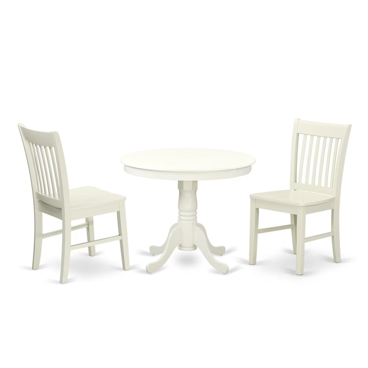 Casafoyer Anno3-Lwh-W 3 Piece Dining Room Furniture Set Contains A Round Dining Table With Pedestal And 2 Wood Seat Chairs, 36X36 Inch, Linen White
