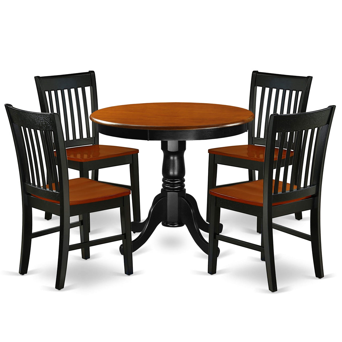 Anno5-Bch-W 5-Piece Kitchen Table & Chairs Set, Ergode, Asian Wood, Sturdy Structure, Compact & Stylish, 4 Chairs & 1 Table