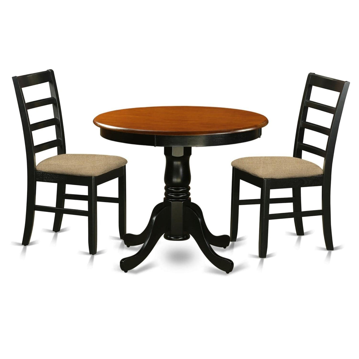 Casafoyer Anpf3-Blk-C 3 Piece Kitchen Table & Chairs Set Contains A Round Dining Room Table With Pedestal And 2 Linen Fabric Upholstered Chairs, 36X36 Inch, Black & Cherry