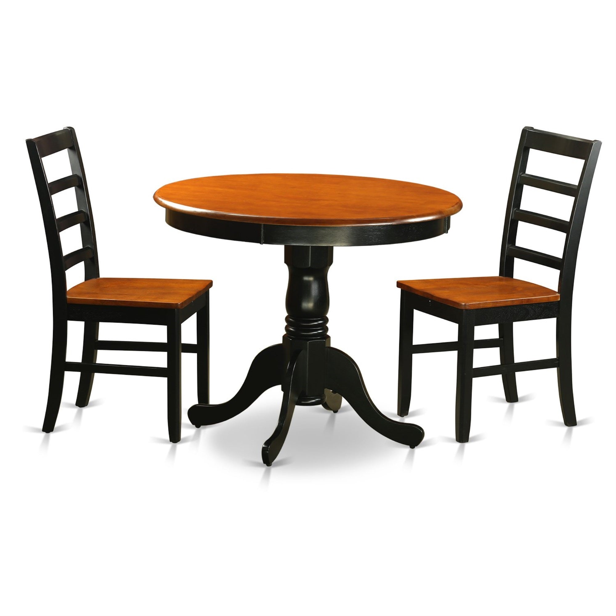 East West Furniture Anpf3-Blk-W Antique 3 Piece Kitchen Set Contains A Round Dining Room Table With Pedestal And 2 Solid Wood Seat Chairs, 36X36 Inch