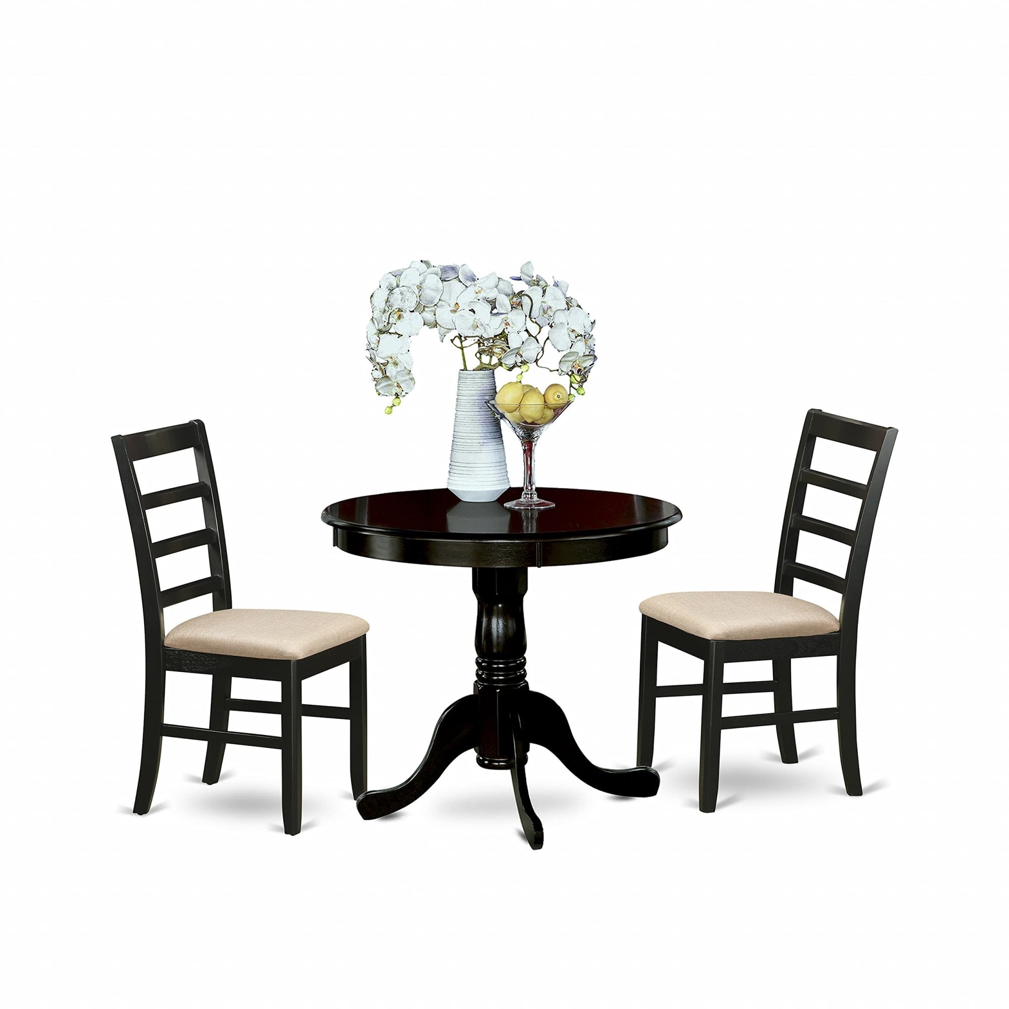 East West Furniture Anpf3-Cap-C 3 Piece Room Furniture Set Contains A Round Kitchen Table With Pedestal And 2 Linen Fabric Upholstered Dining Chairs, 36X36 Inch