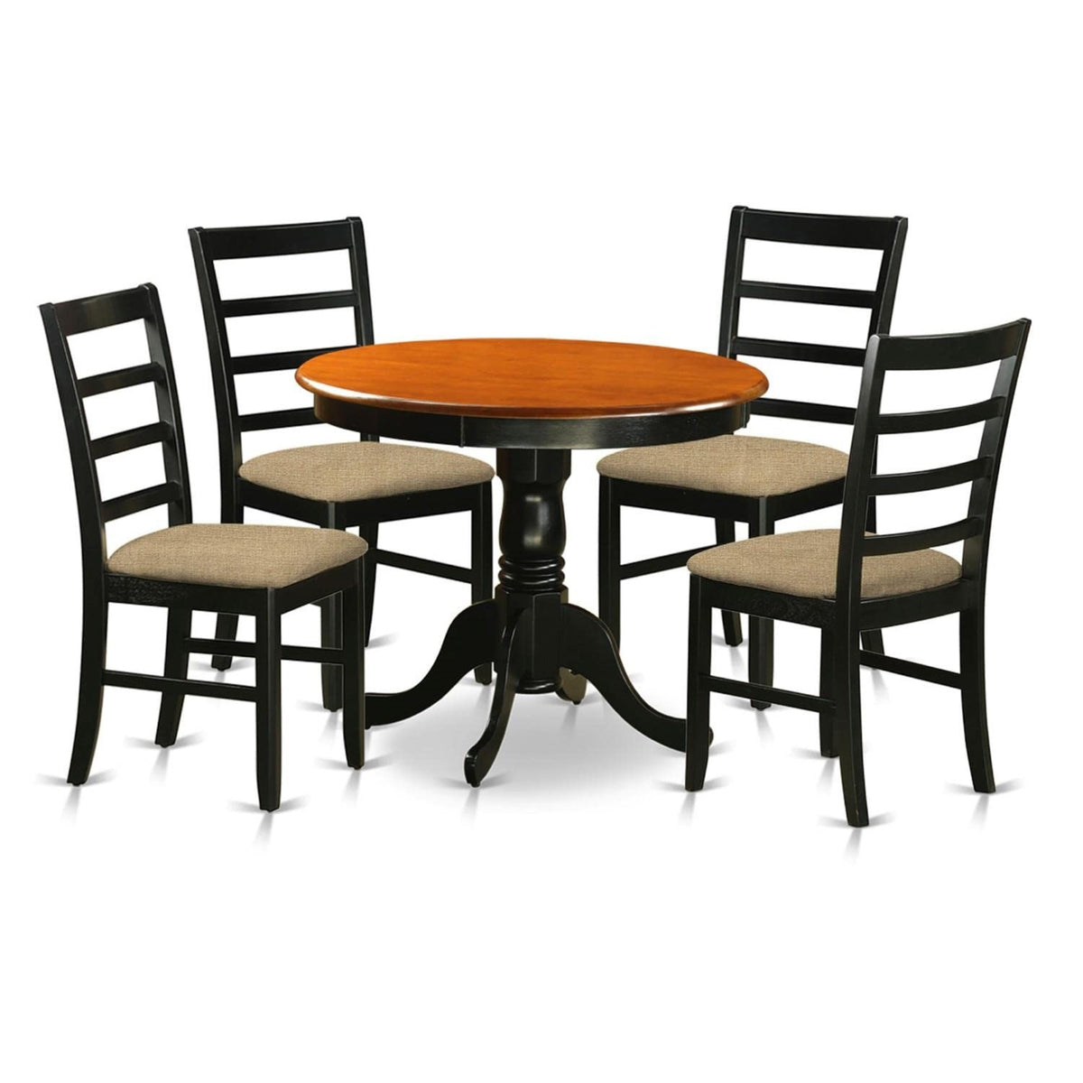 Casafoyer Anpf5-Blk-C 5 Piece Kitchen Table & Chairs Set Includes A Round Dining Room Table With Pedestal And 4 Linen Fabric Upholstered Chairs, 36X36 Inch, Black & Cherry