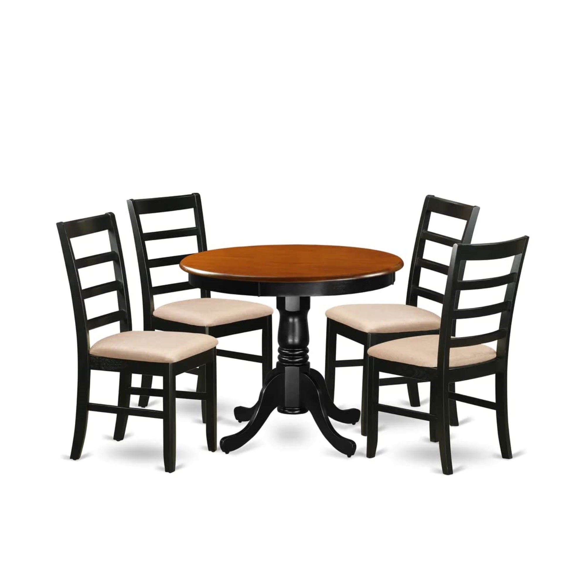 Ergode Anpf5-Blk-C, 5-Piece Kitchen Table Set, Round Dining Room Table With Pedestal, 4 Linen Fabric Upholstered Chairs, Black & Cherry, 36X36 Inch