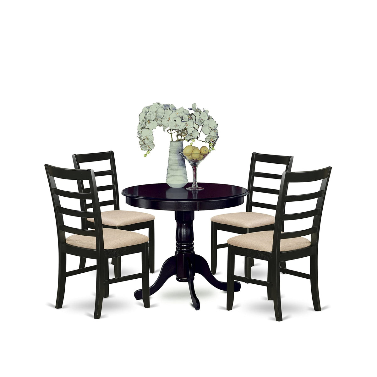 Ergode Anpf5-Cap-C, Round Wooden Dining Table Set, 5 Piece, Rubber Wood ...