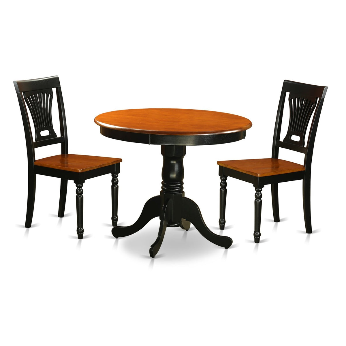 Casafoyer Anpl3-Blk-W 3 Piece Dining Room Furniture Set Contains A Round Kitchen Table With Pedestal And 2 Dining Chairs, 36X36 Inch, Black & Cherry